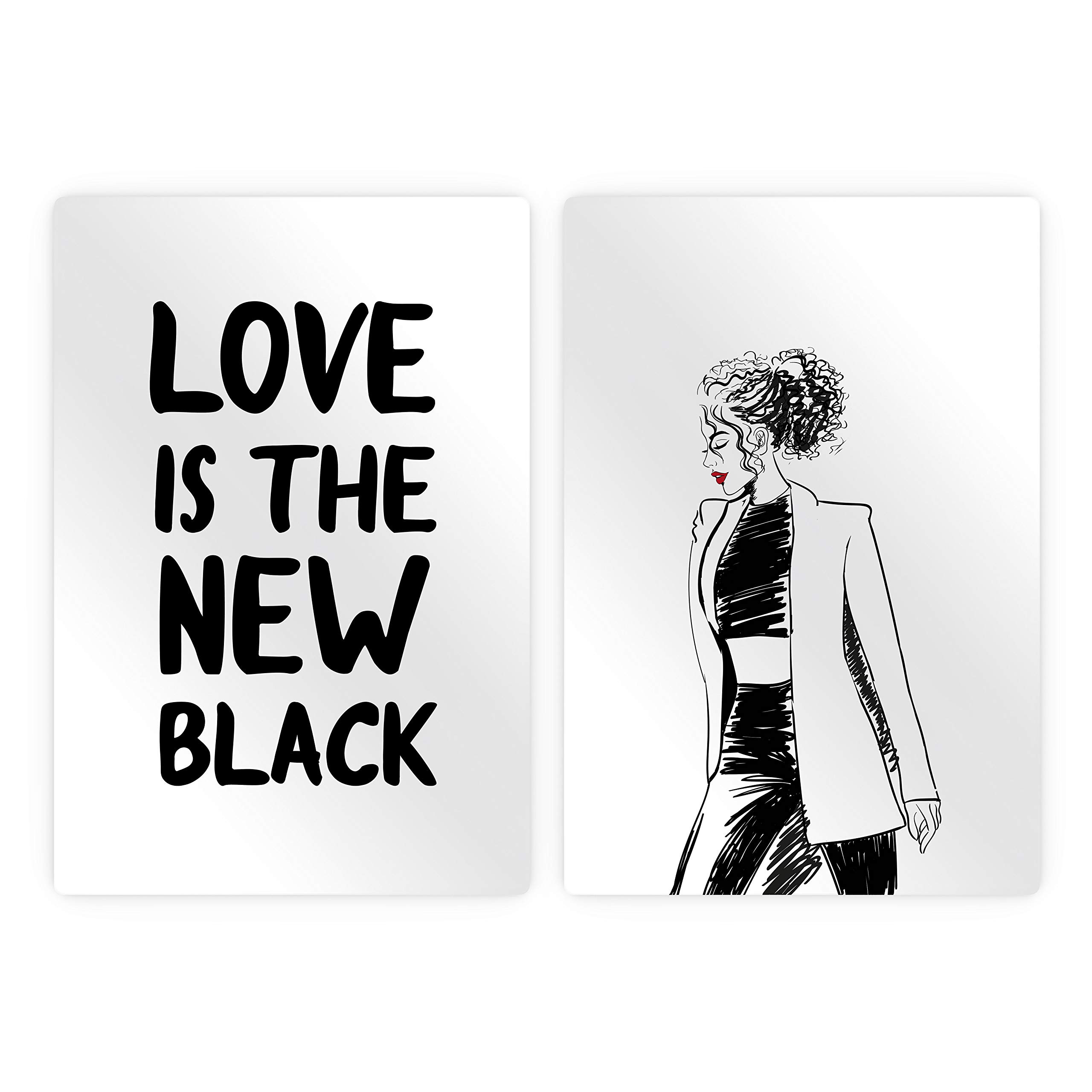 HB Art Design 'Love is The New Black' Quote Woman Sketch Fashion 2-Panel Metal Wall Art Print Set - Glam Wall Decor for Office, Dorm, Bathroom, Living Room & Bedroom - Ready to Hang (36x24 inches, Set of 2) - Perfect for Home Decor, Housewarming Gifts & Interior Design
