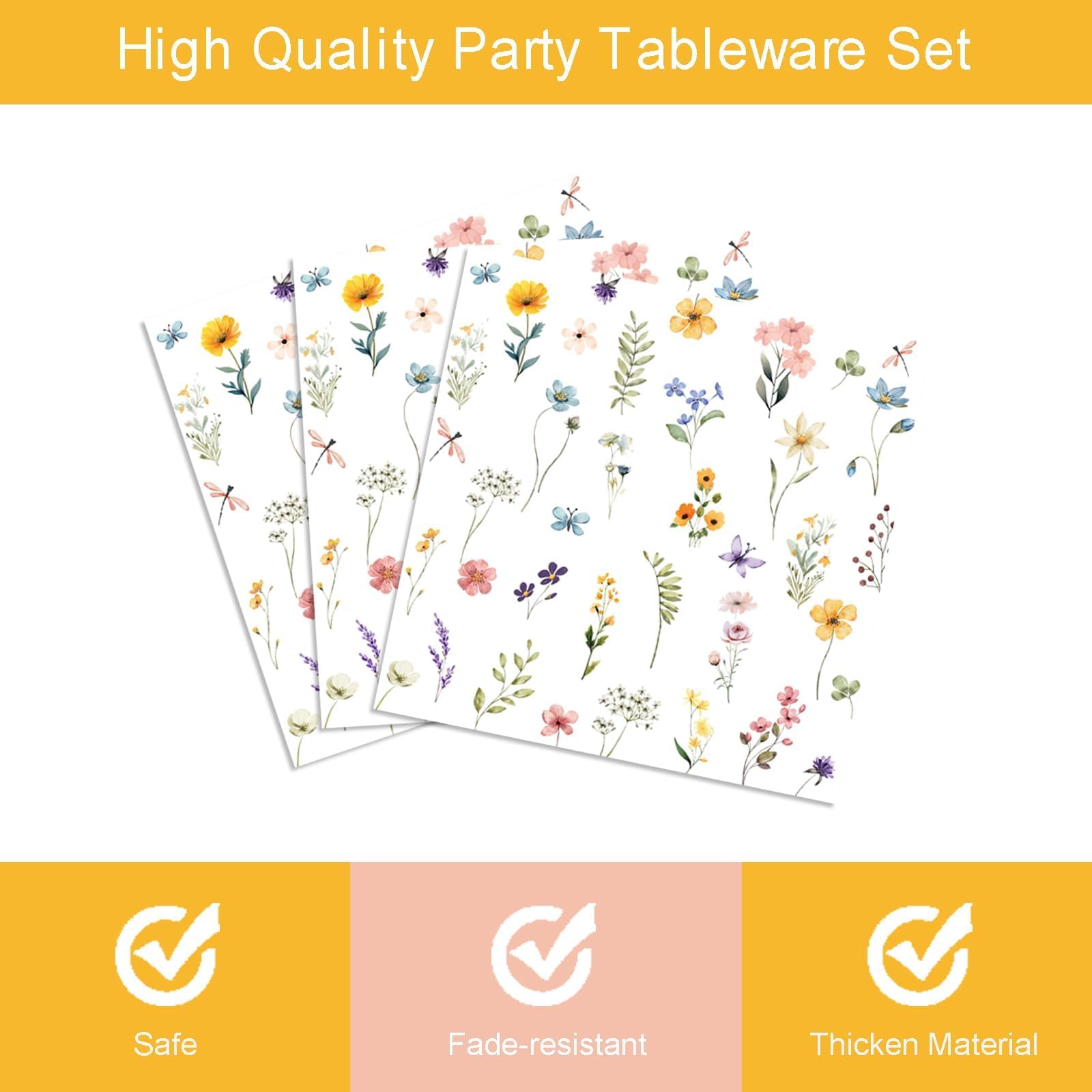 96 Pcs Wildflower Party Supplies - Disposable Floral Paper Plates & Napkins Set for Baby Shower, Birthday, Wedding, Spring & Summer Picnic, Tea Party - Decorates & Serves 24 Guests - Perfect for Outdoor Gatherings, Garden Parties & Bridal Showers