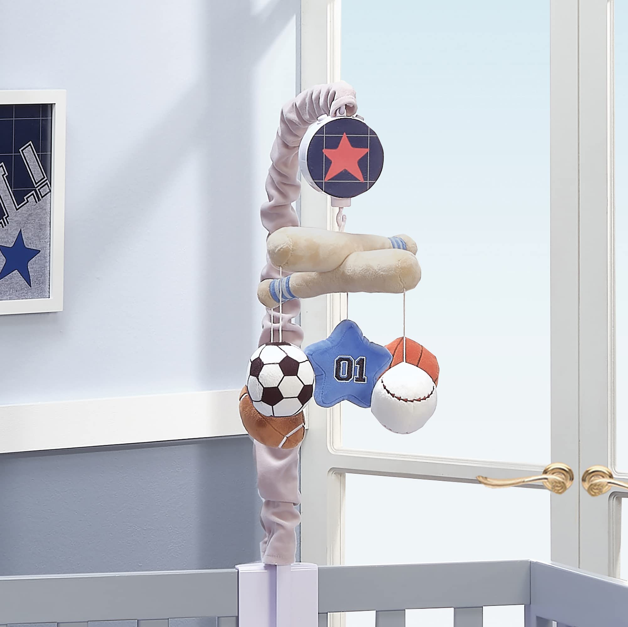 Lambs & Ivy Baby Sports Musical Crib Mobile Soother Toy - Gray | Nursery Decor for Newborns & Infants | Perfect for Bedtime & Playtime