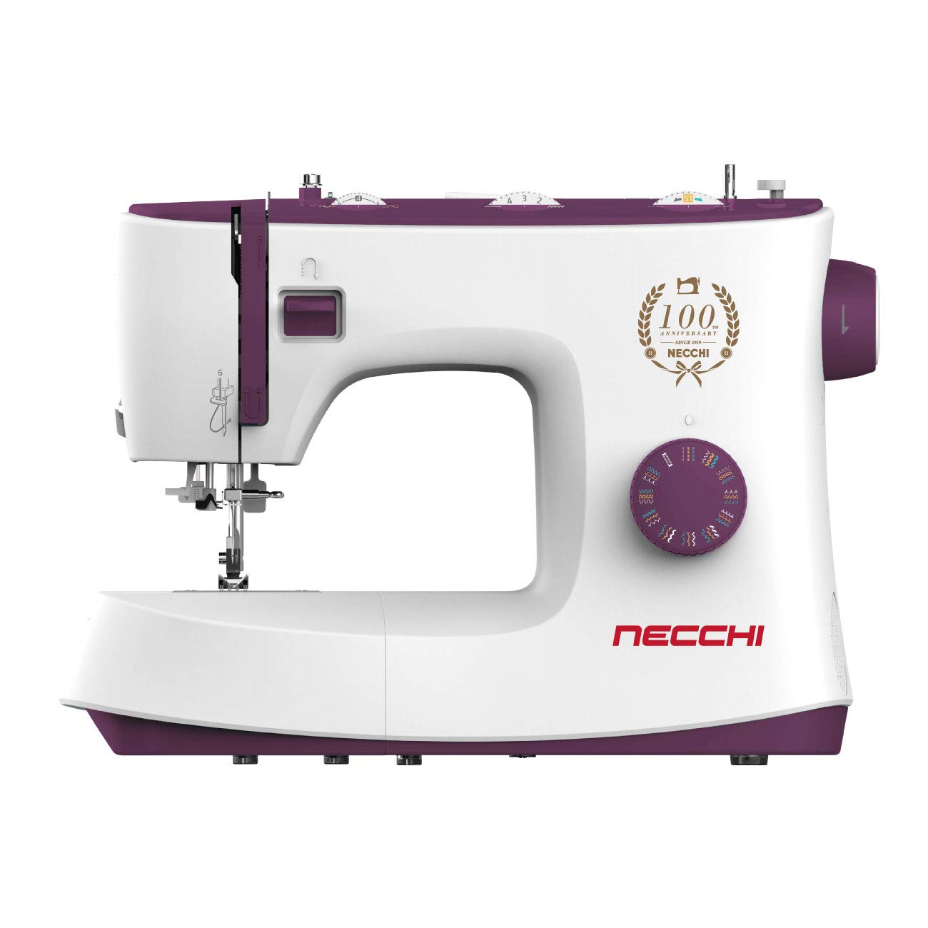 Necchi K132A Sewing Machine with 32 Stitches - Automatic Needle Threader, Metal Frame, White & Purple - Perfect for Home Tailoring, Quilting, and DIY Fashion Projects