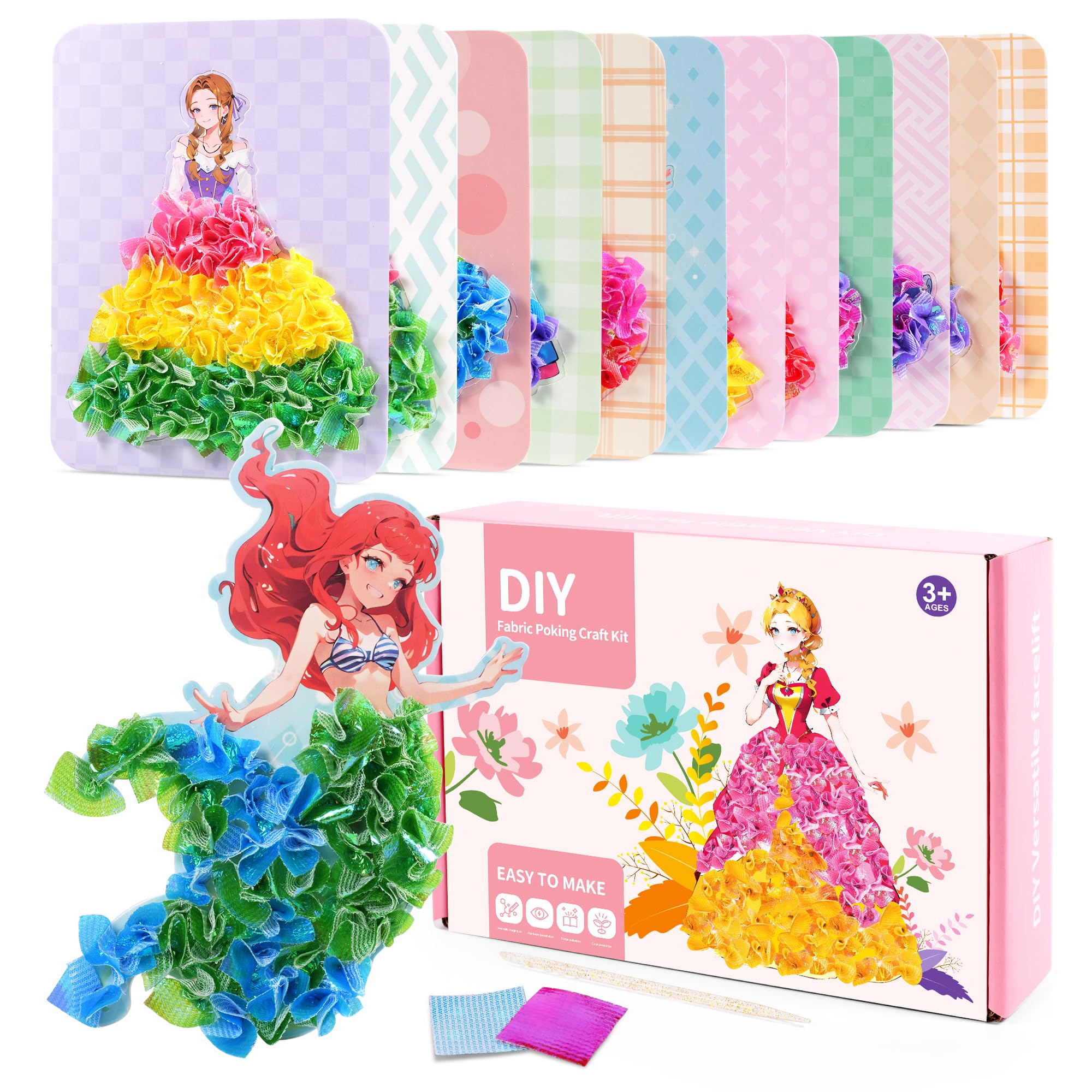 Princess Fabric Poking Art Kits for Girls - 12 Mess-Free Craft Boards | Creative DIY Birthday Gifts for Kids Ages 4-8 | Easter Basket Stuffers & Party Favors | Perfect for Home, Classroom & Travel Activities