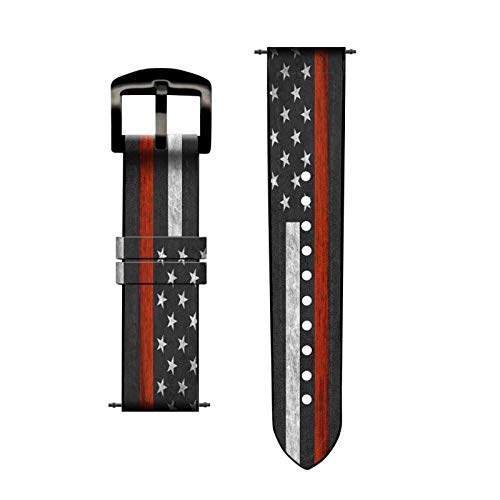 Firefighter Thin Red Line Flag Leather Smart Watch Band Strap - 18mm Compatible with Smartwatches & Wristwatches - Perfect for First Responders, Military, and Patriotic Style