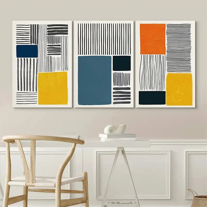 3-Piece Abstract Color Block Collage Wall Art Set - Framed Canvas Prints 50x70cm | High Quality Australian Made Ready-to-Hang Decor | Perfect for Living Room, Bedroom & Office Wall Decor