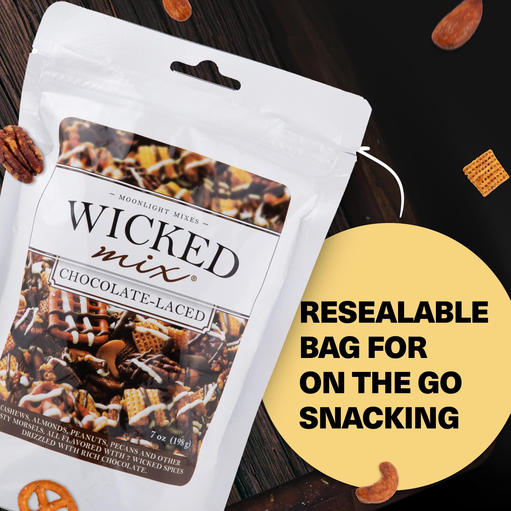 Wicked Mix Snack Mix with Mixed Nuts - Sweet & Salty Trail Mix with Almonds, Cashews, Pretzels, Pecans & Chocolate | Healthy Zero Trans Fat Snacks in Resealable Bag | Perfect for Hiking, Office Snacks & Road Trips