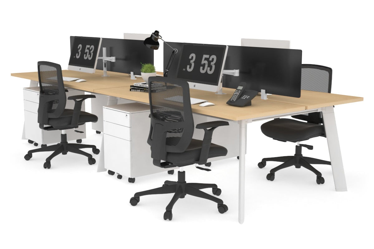 4-Person Workstation with White Frame - 1400L x 700W - Office Desk for Team Collaboration & Shared Workspace - Perfect for Open Offices, Coworking Spaces & Home Offices