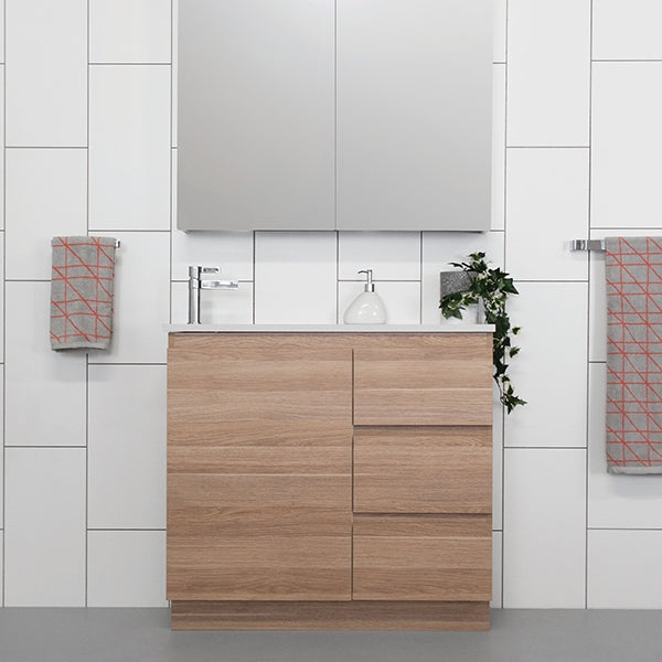ADP Glacier Pro Ensuite Door and Drawer Trio Vanity with Solid Surface Top - Modern Bathroom Vanity Set with Storage for Home & Hotel Use