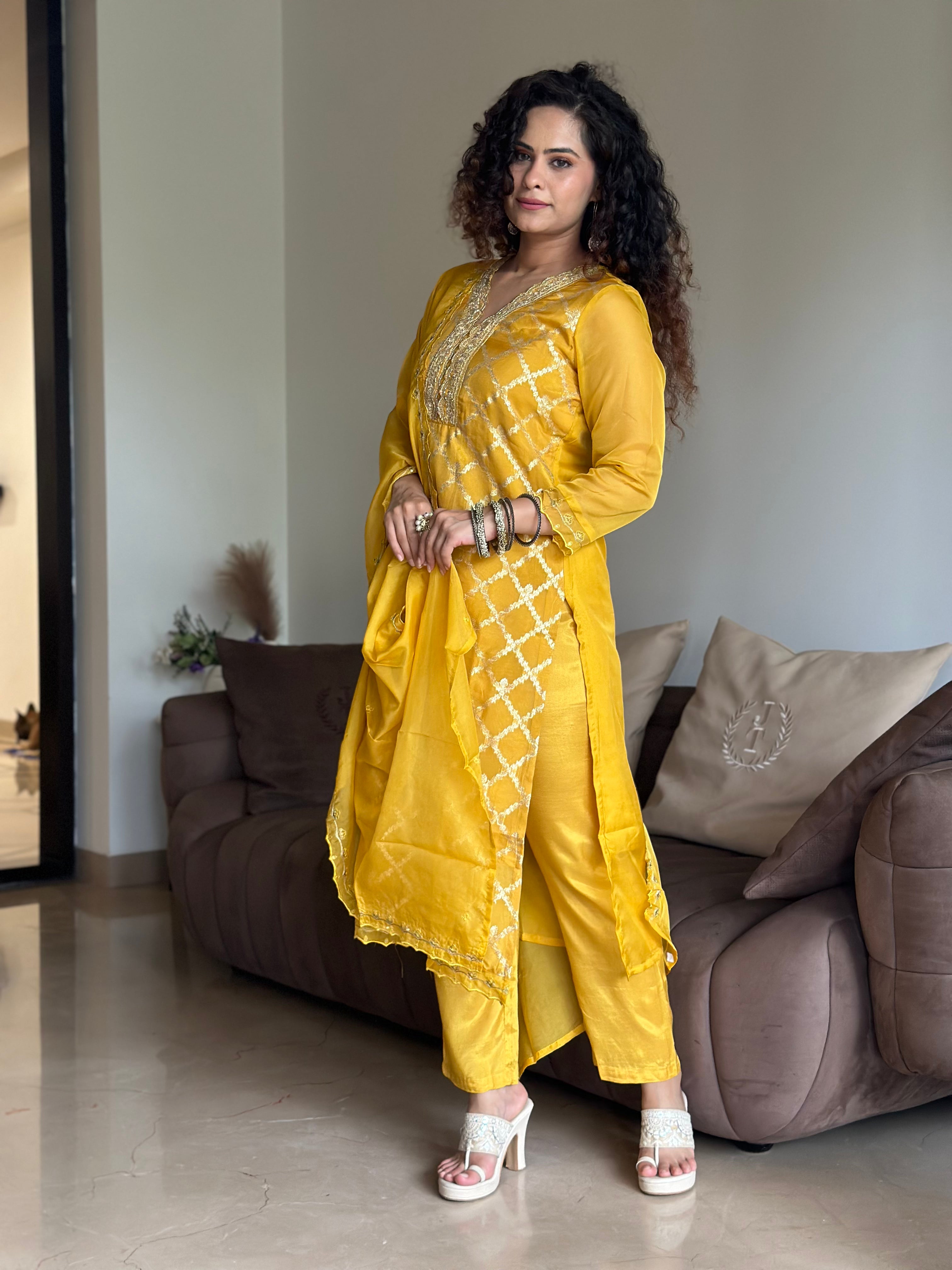 Stylish Bright Yellow Kurta Suit Set for Women | Traditional Indian Ethnic Outfit | Perfect for Festivals, Weddings & Special Occasions