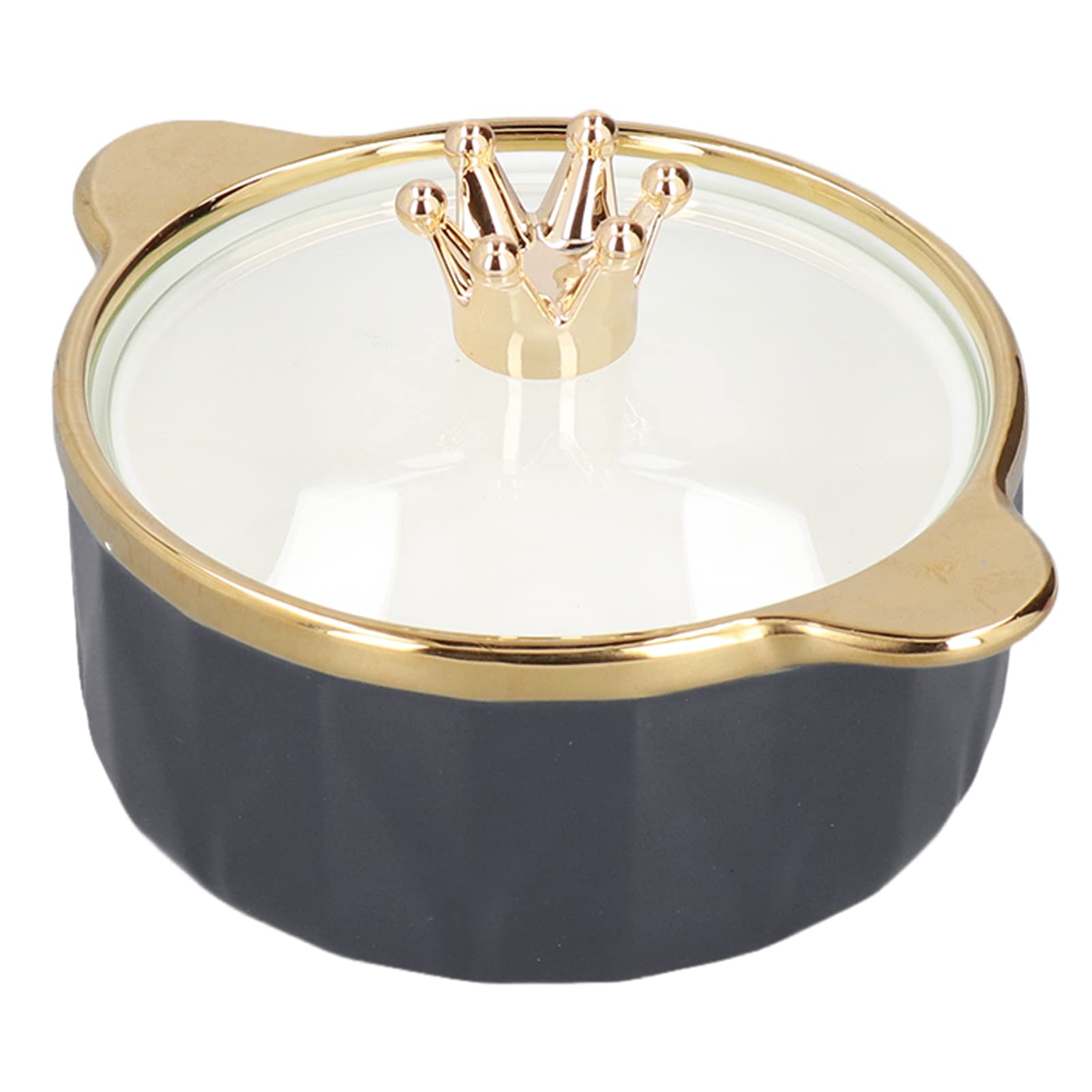 Milltrip Large Ceramic Bowl with Lid - 32oz Binaural Bowls for Soup, Rice, Salad & Instant Noodles - Durable Crown Design with Phnom Penh Handle (Dark Blue) - Perfect for Dining, Meal Prep & Kitchen Storage