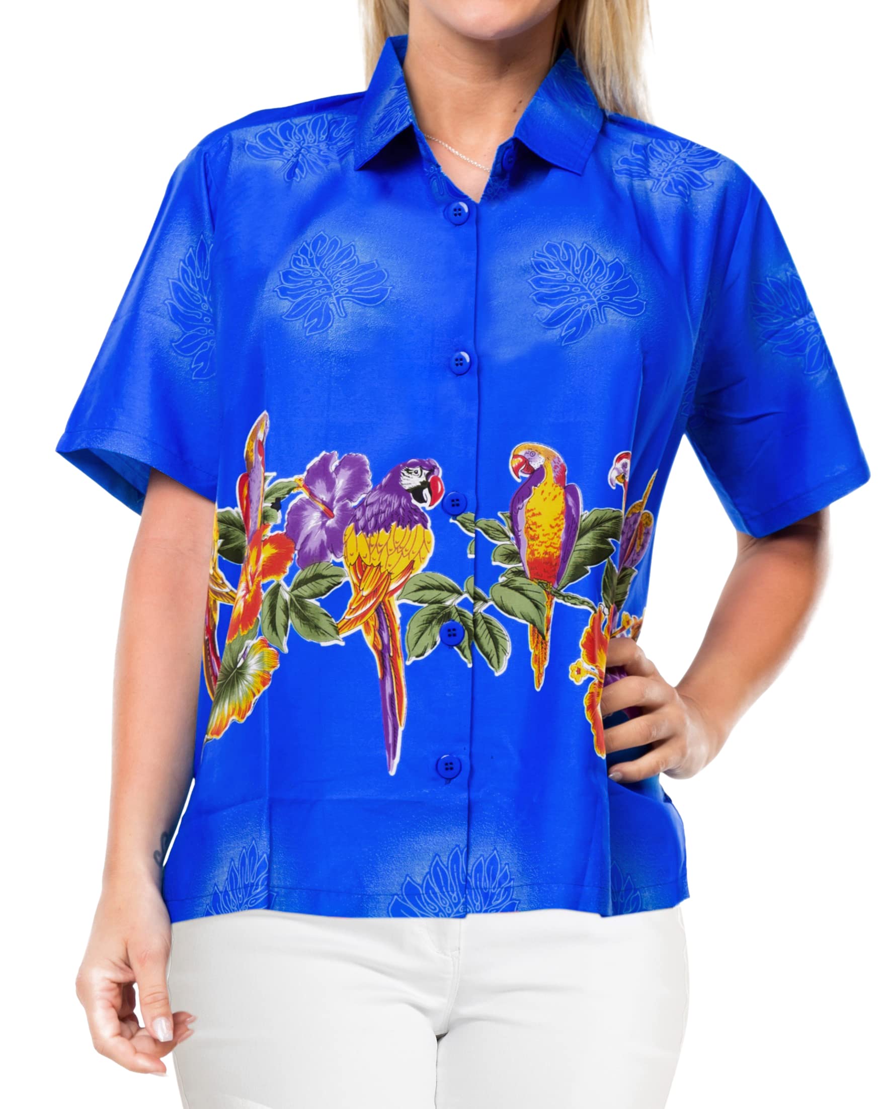 LA LEELA Women's Funny Short Sleeve Hawaiian Shirt - Casual Summer Tops for Beach Vacation, Luau Party & Tropical Getaway