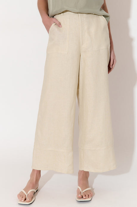 Gabriella Cream Linen Pants for Women - Soft Lined Comfort Pants with Elastic Waist - Perfect for Casual Wear, Lounge & Travel