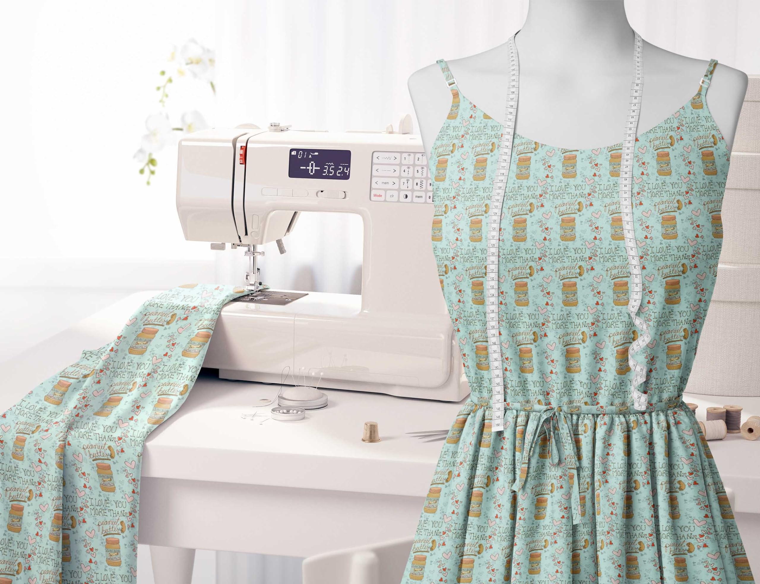 Soimoi Poly Georgette Green Fabric by The Yard - 42 Inch Wide Textured Peanut Butter Food Print Material for DIY Crafts, Sewing Projects, and Home Decor - Nutty Playful Design Printed Fabric for Dresses, Curtains, and Creative Sewing Ideas