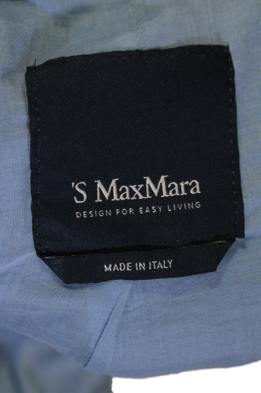 Max Mara Women's Blue Leather Jacket with Full Zipper & Long Sleeves - Perfect for Office Wear, Casual Outfits & Fall Fashion