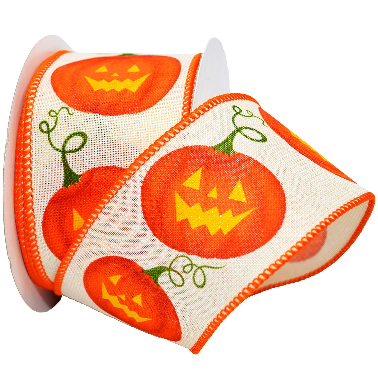 Morex Orange JackoLantern Ribbon - 2.5x10yd Wired Taffeta for Halloween Decor