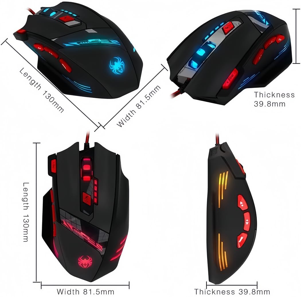 Zelotes T90 Professional Gaming Mouse - 9200 DPI, 8 Programmable Buttons, RGB LED Lights, Adjustable Weight for PC, Laptop, Desktop - Black | Perfect for FPS, MOBA & MMO Games, Office Work & Graphic Design