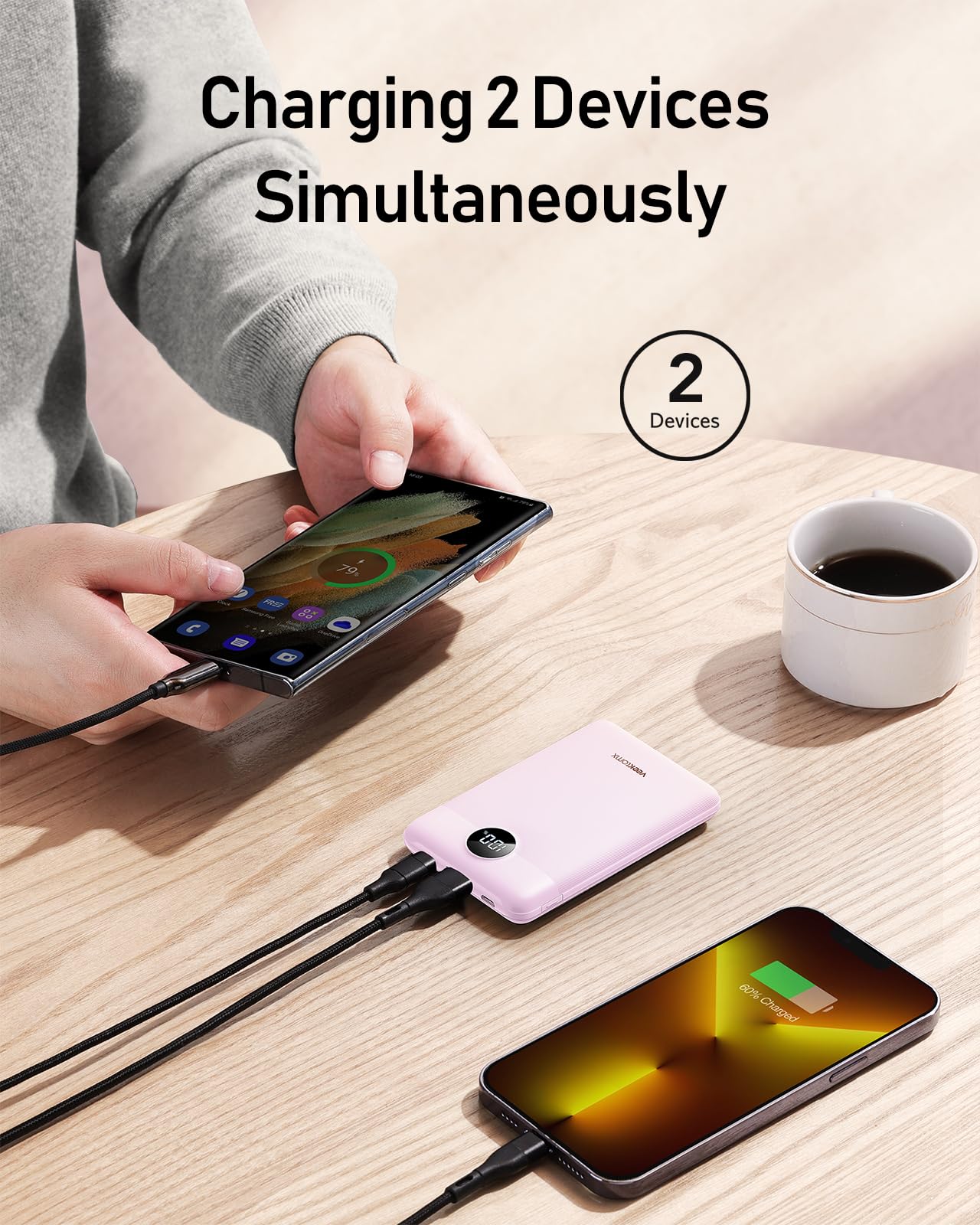 VEEKTOMX 10000mAh Mini Power Bank - Ultra Slim Portable Charger with 22.5W PD Fast Charging, USB C Power Bank for iPhone 15/14/13, Samsung Galaxy & Android Devices | Perfect for Travel, Camping & Emergency Charging