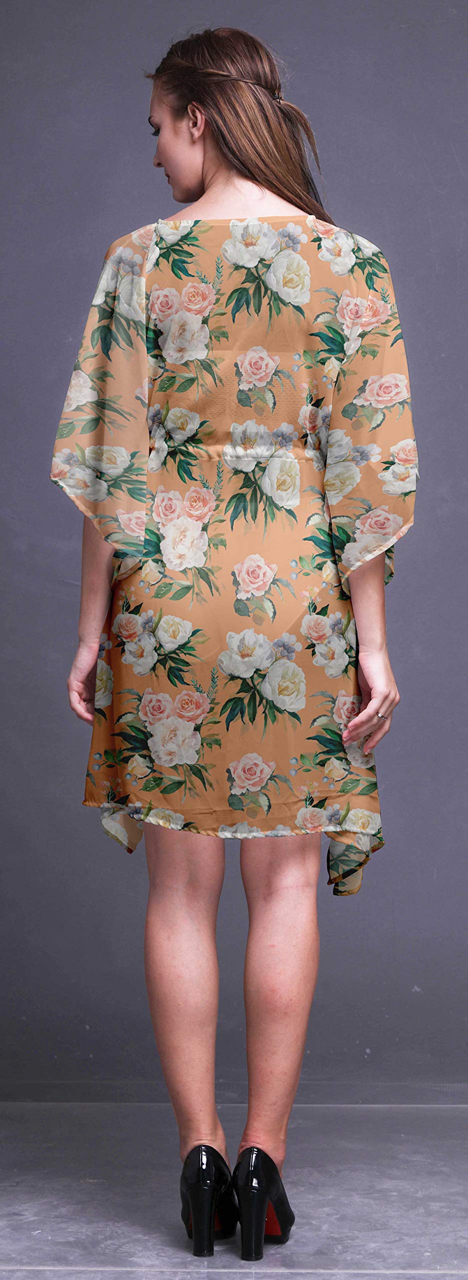 Bimba Women's Short Caftan Midi Dress - Beach Cover Up Swimwear, Summer Boho Kaftan Dress for Pool, Vacation & Resort Wear