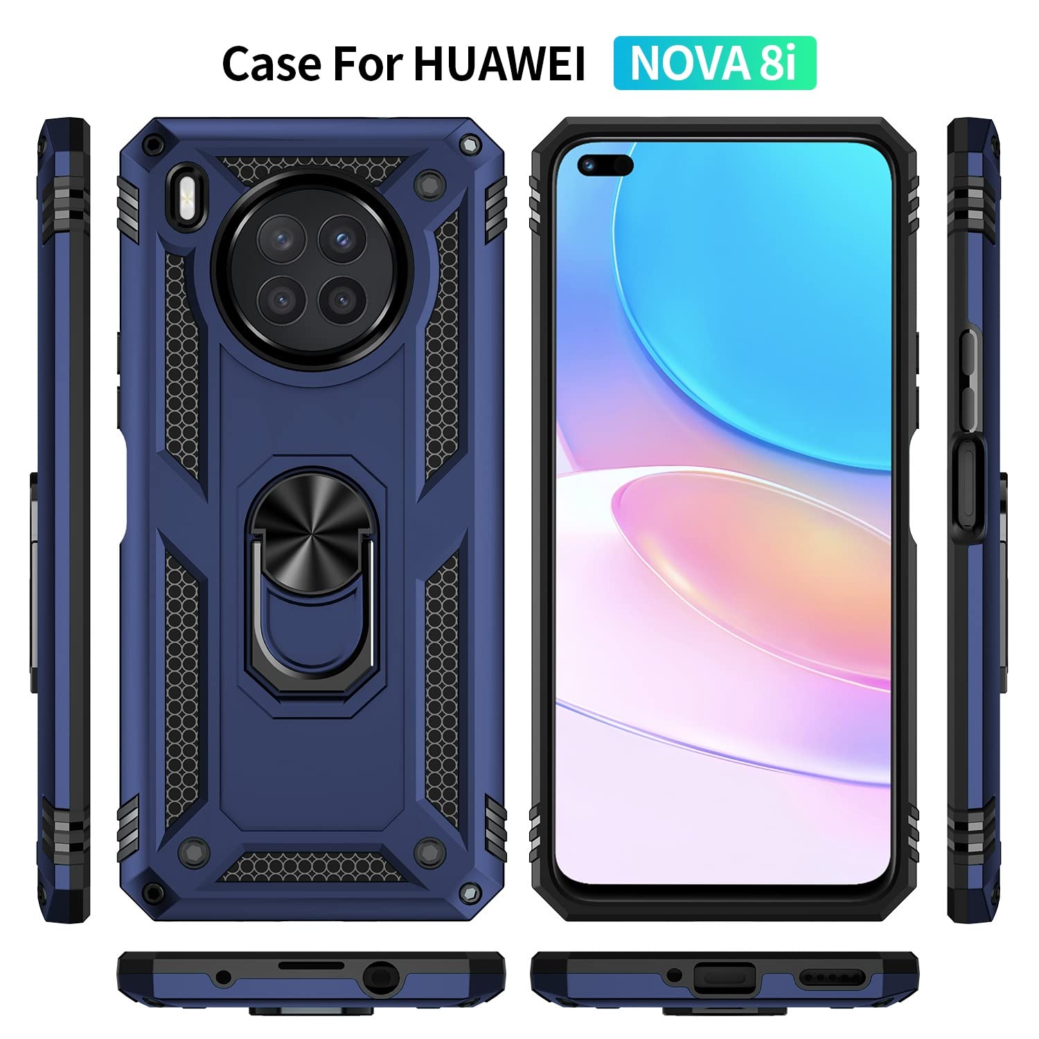 Premium Magnetic Ring Holder Shockproof Phone Case for Huawei Nova 8i - Heavy Duty Protection, Anti-Scratch & Anti-Fingerprint (Blue) - Perfect for Work, Travel & Outdoor Activities
