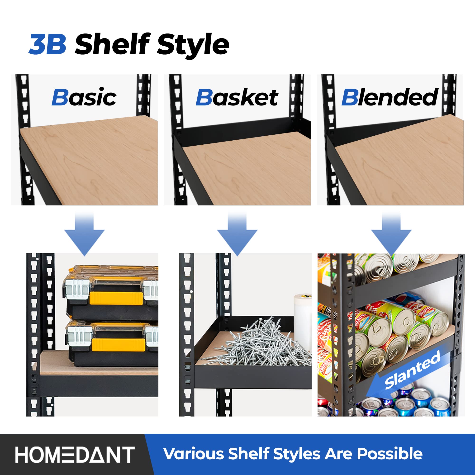 HOMEDANT 5-Tier Heavy Duty Boltless Metal Shelving Unit - Adjustable Garage Storage Rack, 35.9