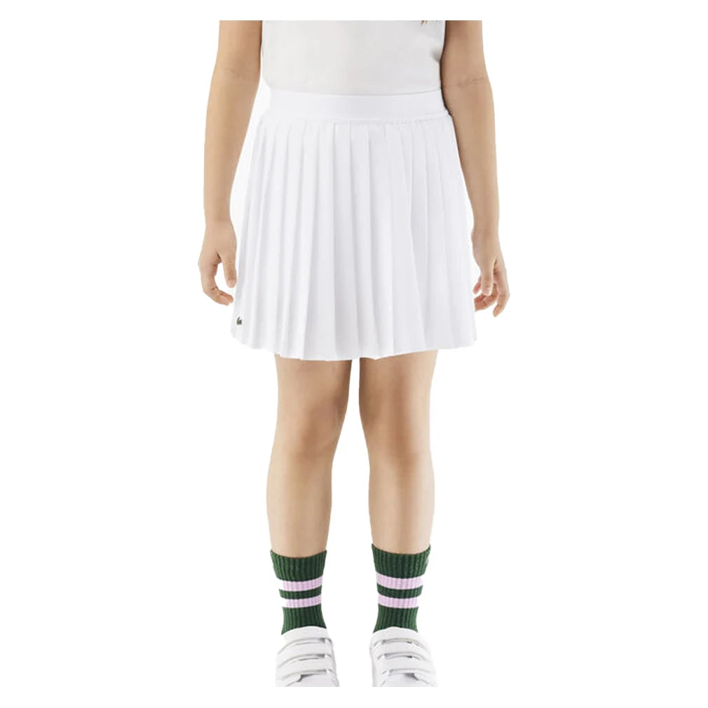 Girls' Pleated Tennis Skirt with Built-in Shorts - White Polyester Athletic Skort for Tennis, Volleyball & School Sports | Comfortable & Stylish Activewear