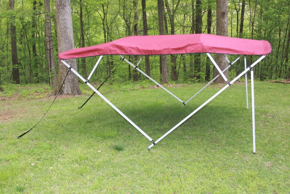 Burgundy Square Tube Frame VORTEX 4 Bow Pontoon Boat Bimini Top 8 Feet Long - Fits 91-96 Models | Sun Shade Canopy for Deck Boats & Pontoon Water Activities