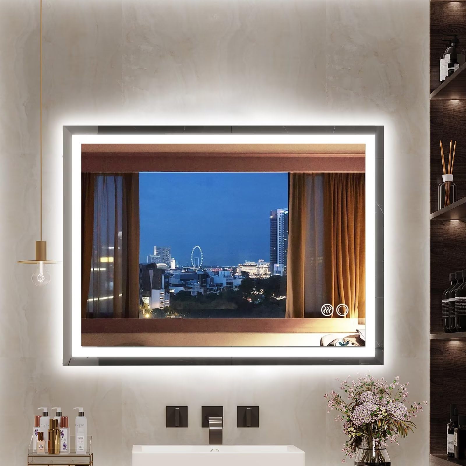 Moonee 40x24 Inch LED Bathroom Mirror with Front Light & Backlit - 3 Color Dimmable, Anti-Fog Vanity Mirror for Makeup & Shaving - Perfect for Bathroom Decor & Modern Home Lighting
