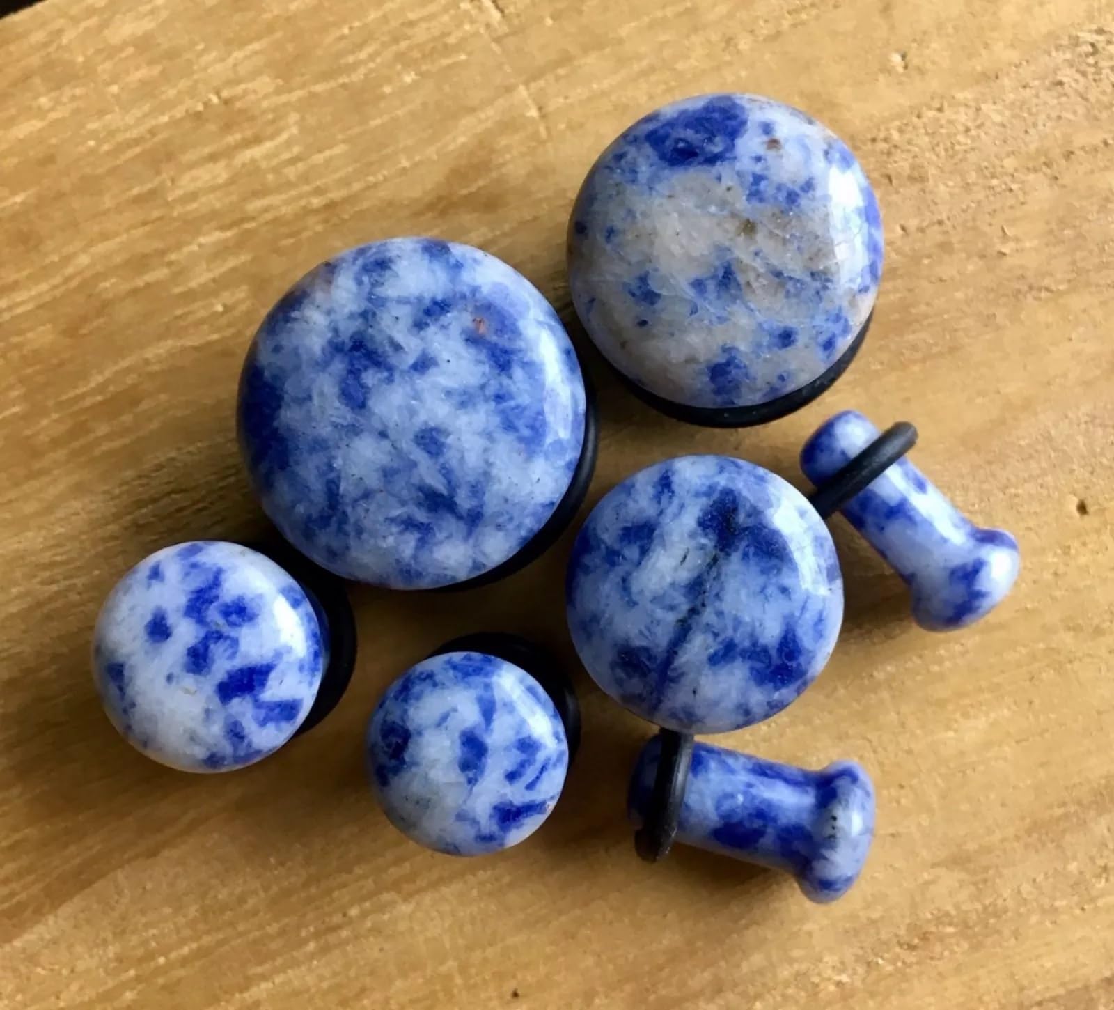 Blue Spot Jasper Stone Plugs - Single Flare Organic Body Jewelry for Ear Stretching - Perfect for Everyday Wear, Yoga & Boho Fashion