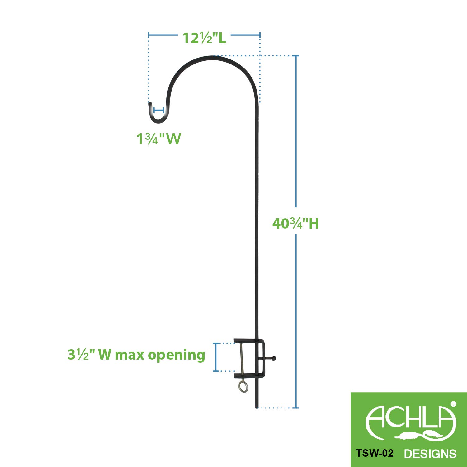 Achla Designs TSW-02 Adjustable Black Deck Rail Shepherd's Pole - Perfect for Outdoor Gardens, Patios, and Balcony Railings