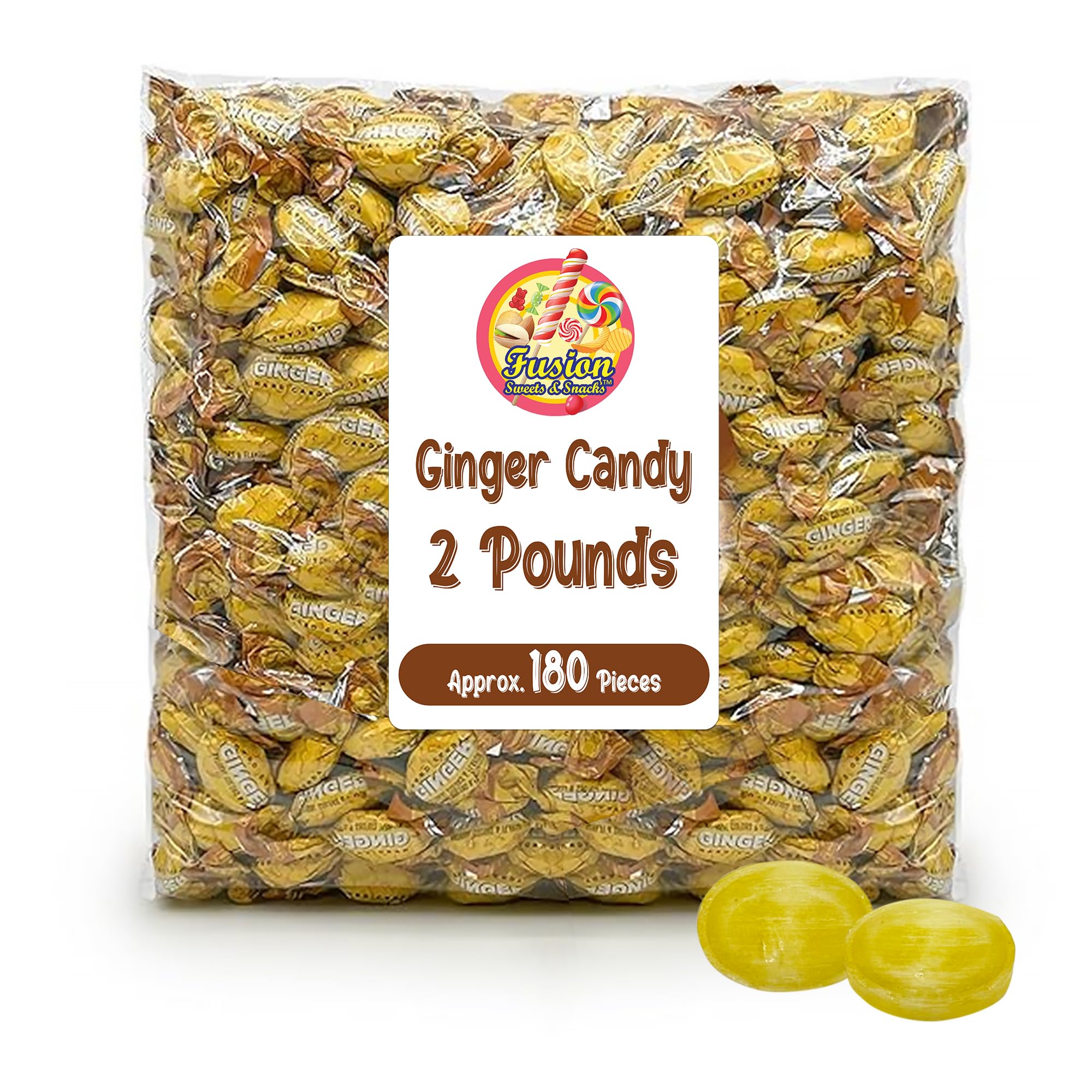Organic Ginger Candy - 2lb Bulk Bag (180 Pieces) - Natural Nausea Relief & Digestive Aid - Individually Wrapped Hard Ginger Candies - Perfect for Motion Sickness, Morning Sickness & Travel Comfort