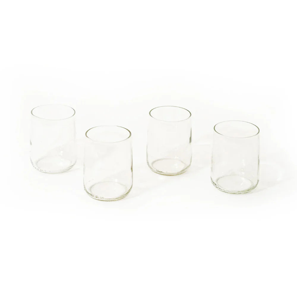 Eco-Friendly Reclaimed Clear Glass Bottle Set of 4 - Perfect for Water, Juice & Cocktails | Sustainable Drinkware for Home, Bar & Restaurant Use