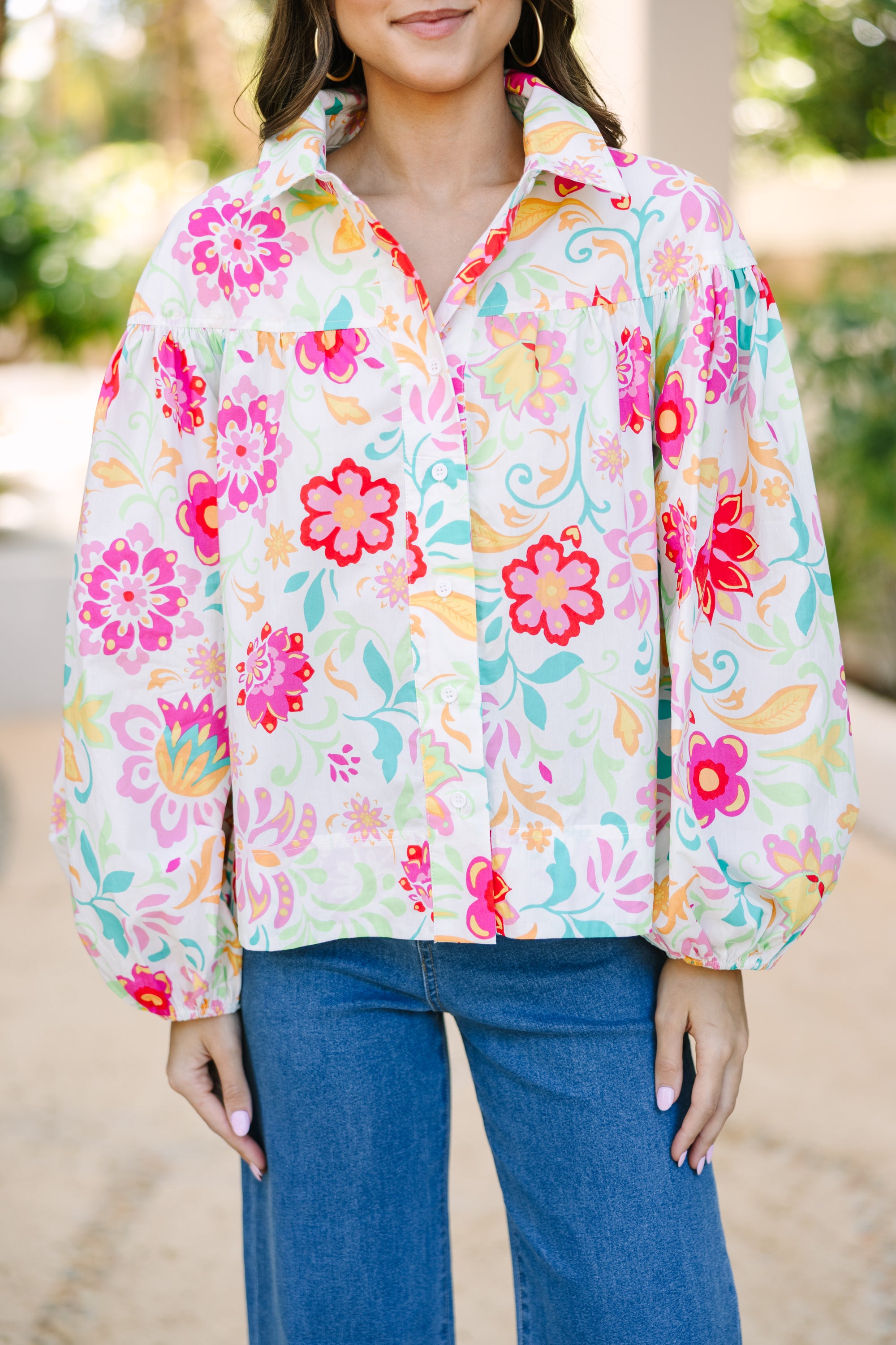 Fate: Found Your Voice White Floral Blouse Women's Fashion Top - Perfect for Spring Outfits, Office Wear & Date Night