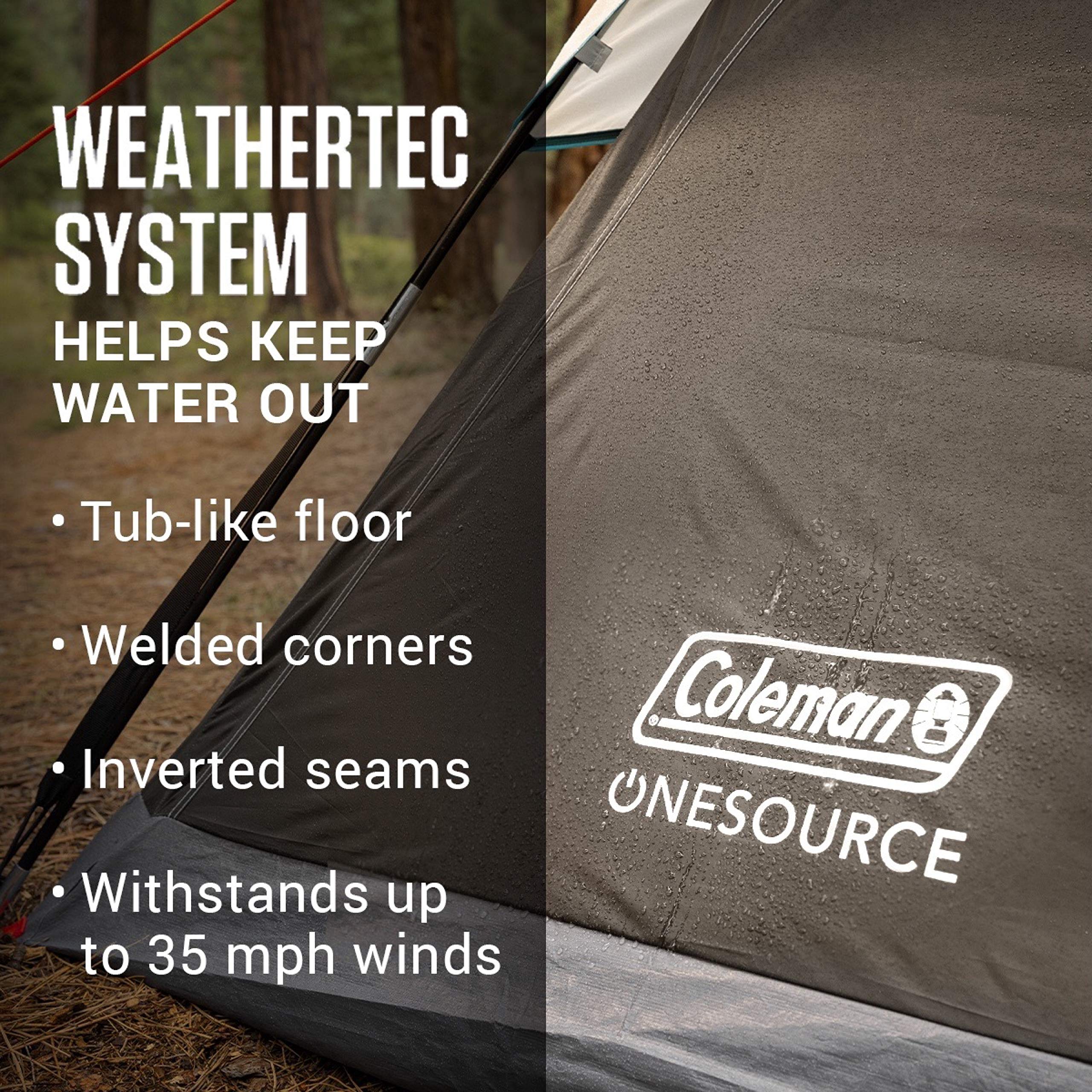 Coleman OneSource Rechargeable 4/6 Person Camping Tent with Airflow System & LED Lighting - Includes Rainfly, Tent Fan, Lights, and Interchangeable Battery Pack - Easy Setup Tent for Family Camping, Hiking, and Outdoor Adventures