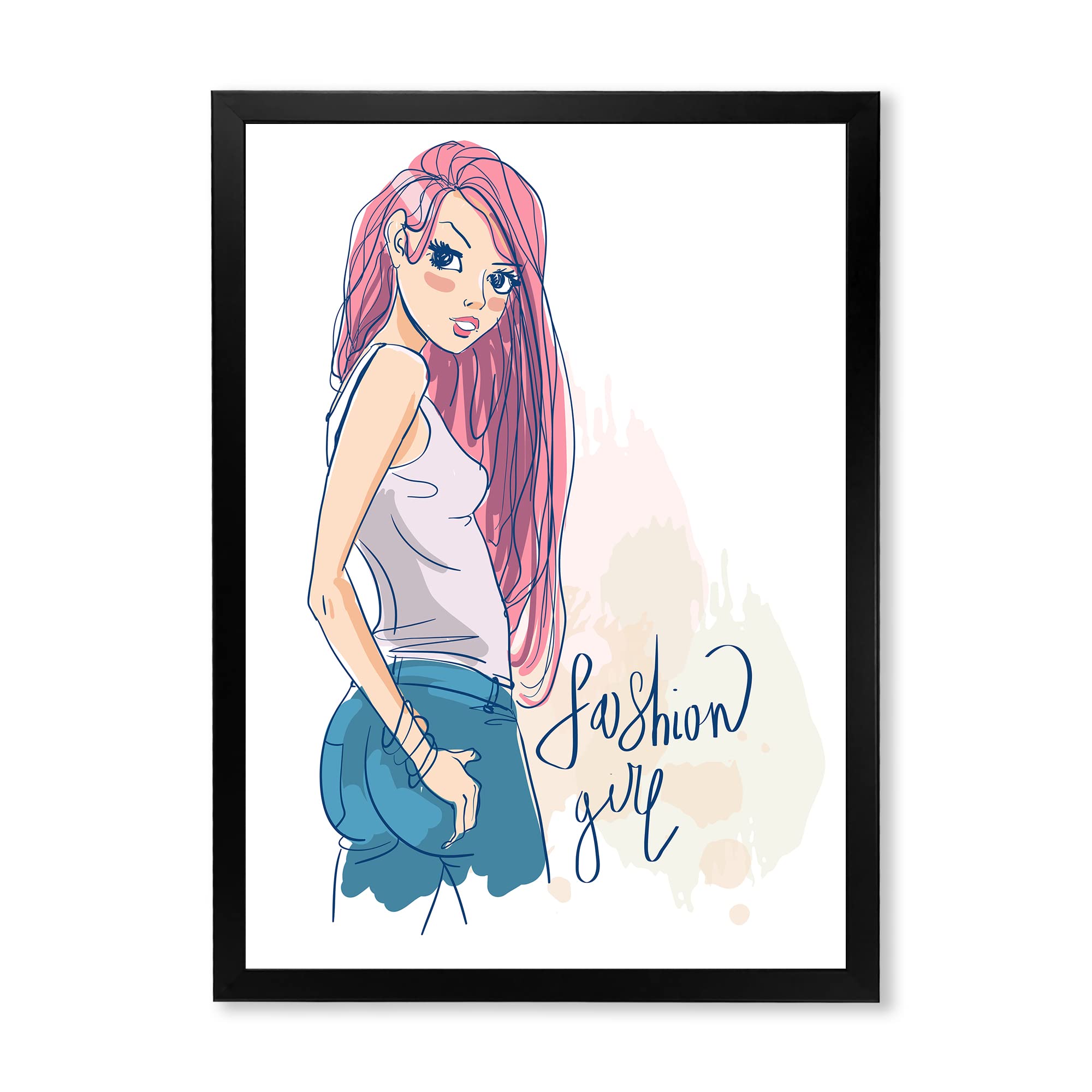 Trendy Fashion Girl & Children's Art Framed Wall Decor - Nursery, Kids Room, Playroom & Classroom Wall Art for Girls & Boys