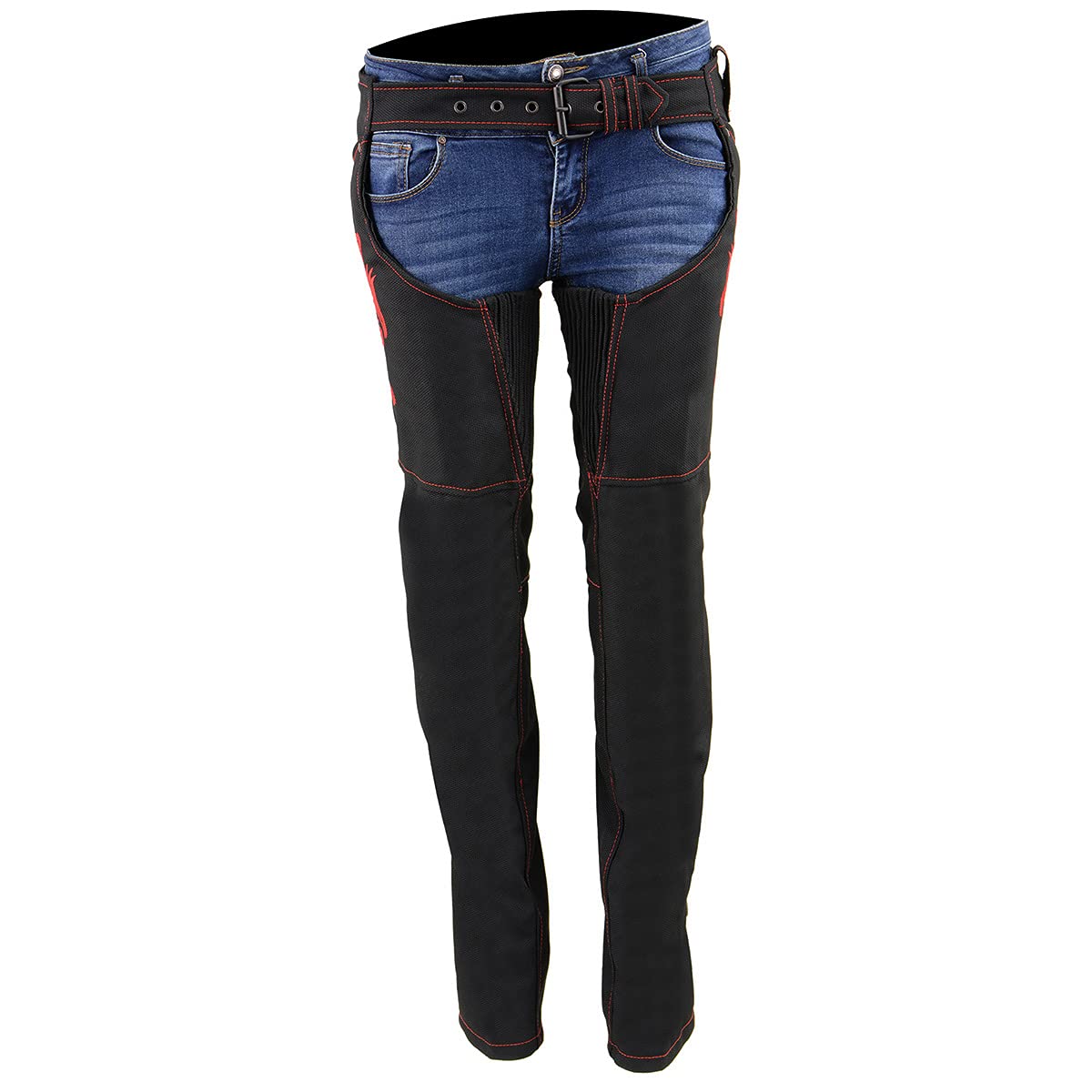 Milwaukee Leather SH1182 Women's Black & Pink Motorcycle Chaps with Tribal Embroidery - Stylish & Protective Riding Gear for Harley, Cruiser & Adventure Bikes