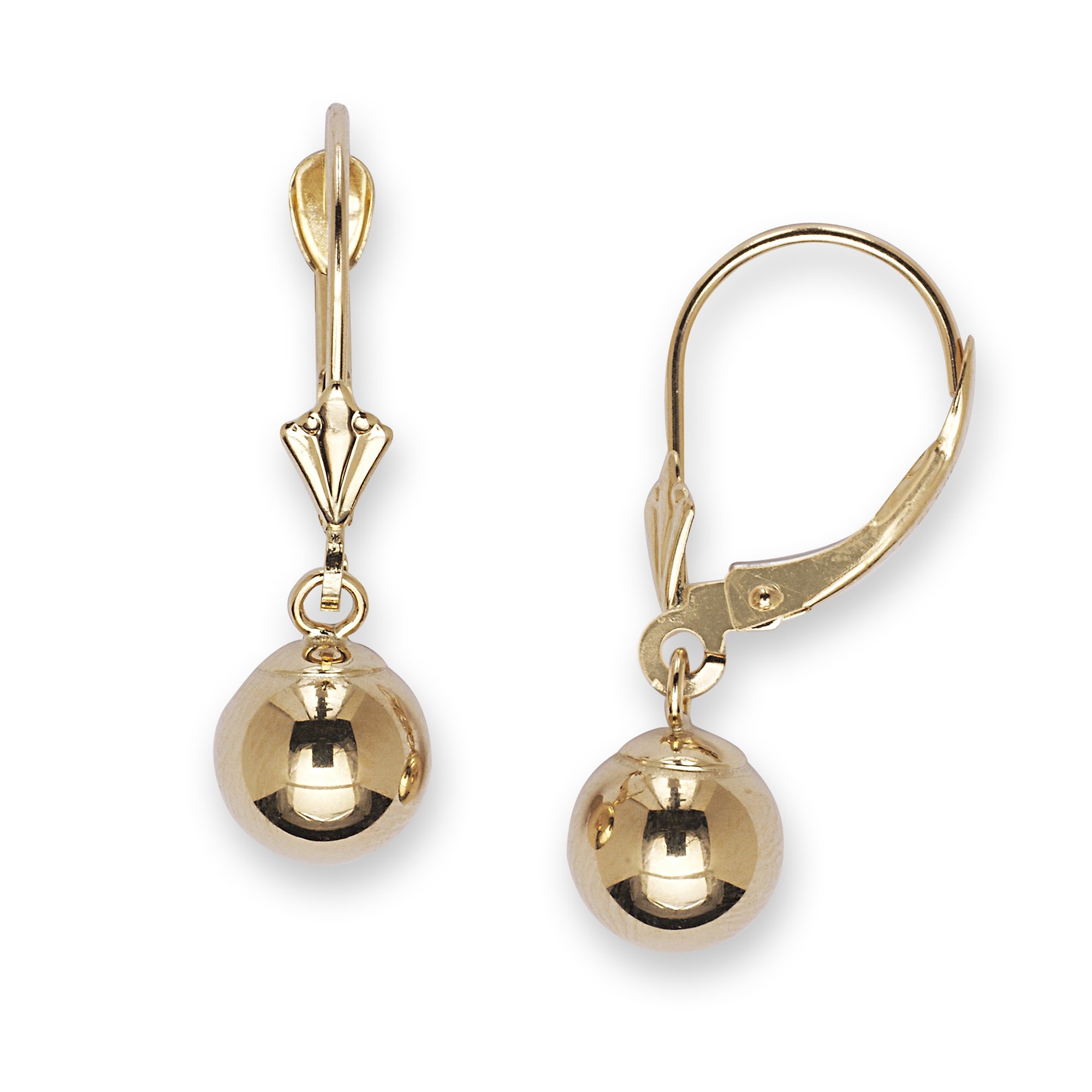 14K Yellow Gold Medium Ball Drop Leverback Earrings 24x6mm - Elegant Dangle Earrings for Women, Perfect Gift for Birthday, Anniversary & Special Occasions