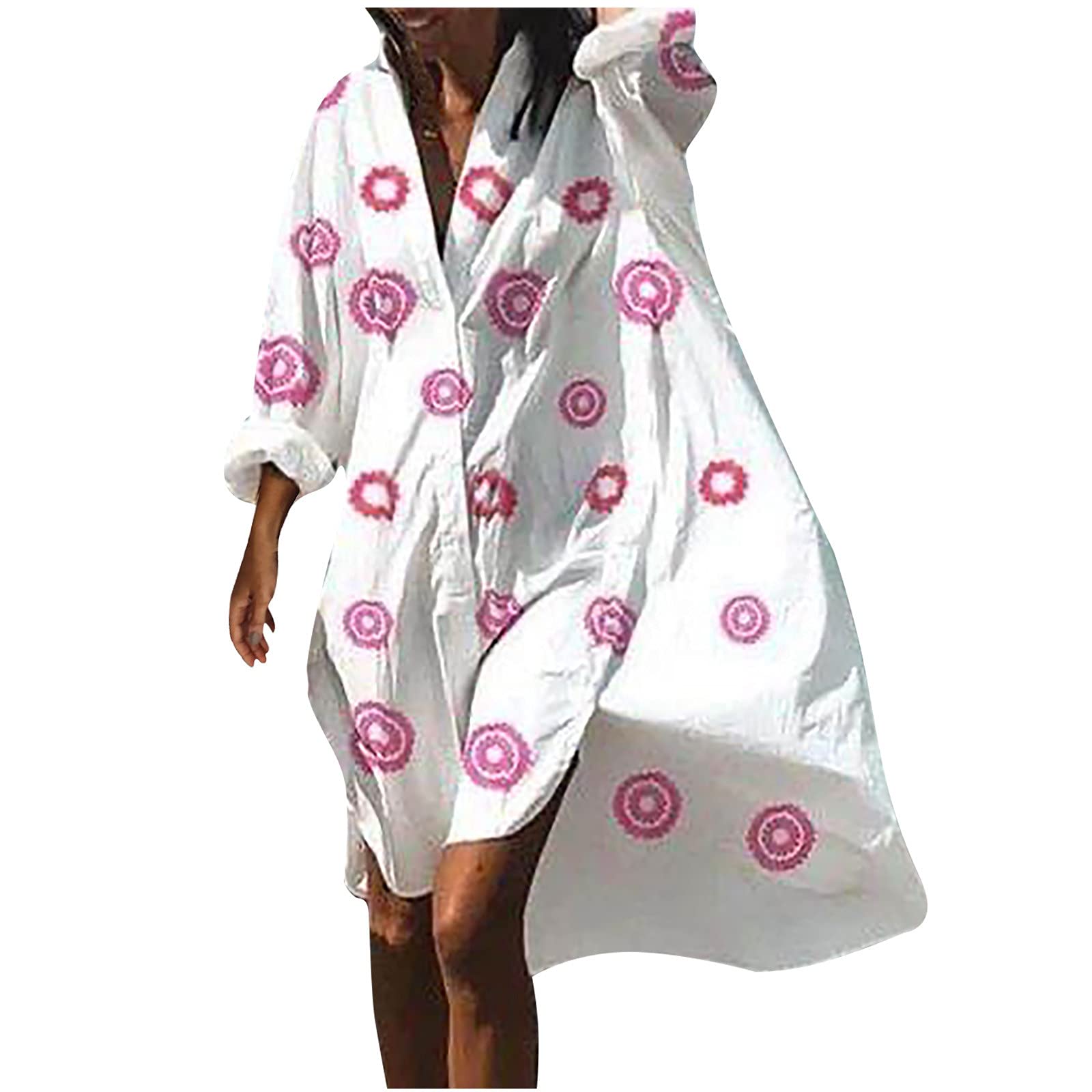 Fashion Women's V-Neck Long Sleeve Printed Asymmetrical Shirt Dress - Summer Floral Casual Maxi Dress for Women | Perfect for Beach, Vacation, and Everyday Wear