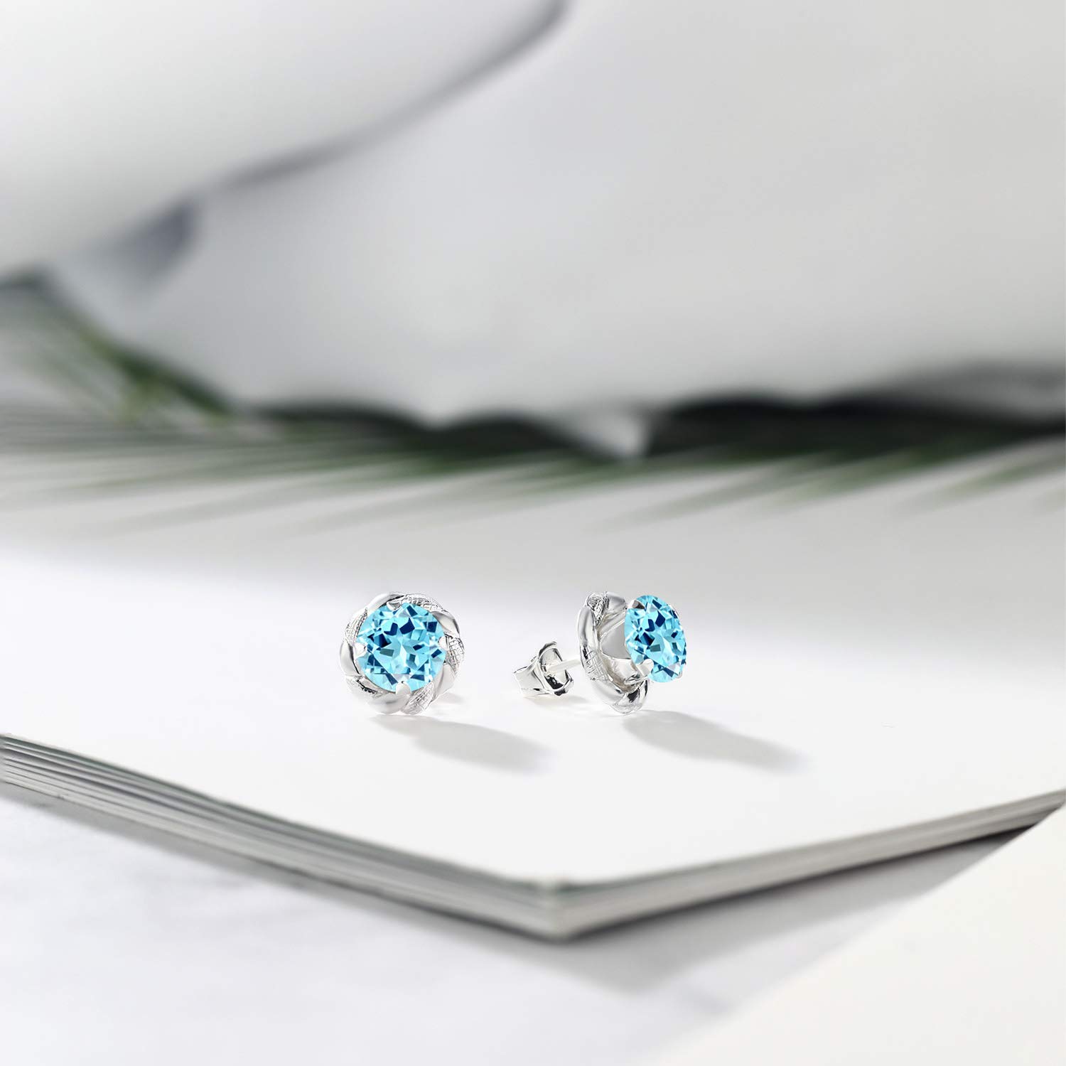 Gem Stone King 925 Sterling Silver 6MM Round Gemstone Birthstone Flower Stud Earrings for Women & Men - Perfect Gift for Birthday, Anniversary & Special Occasions