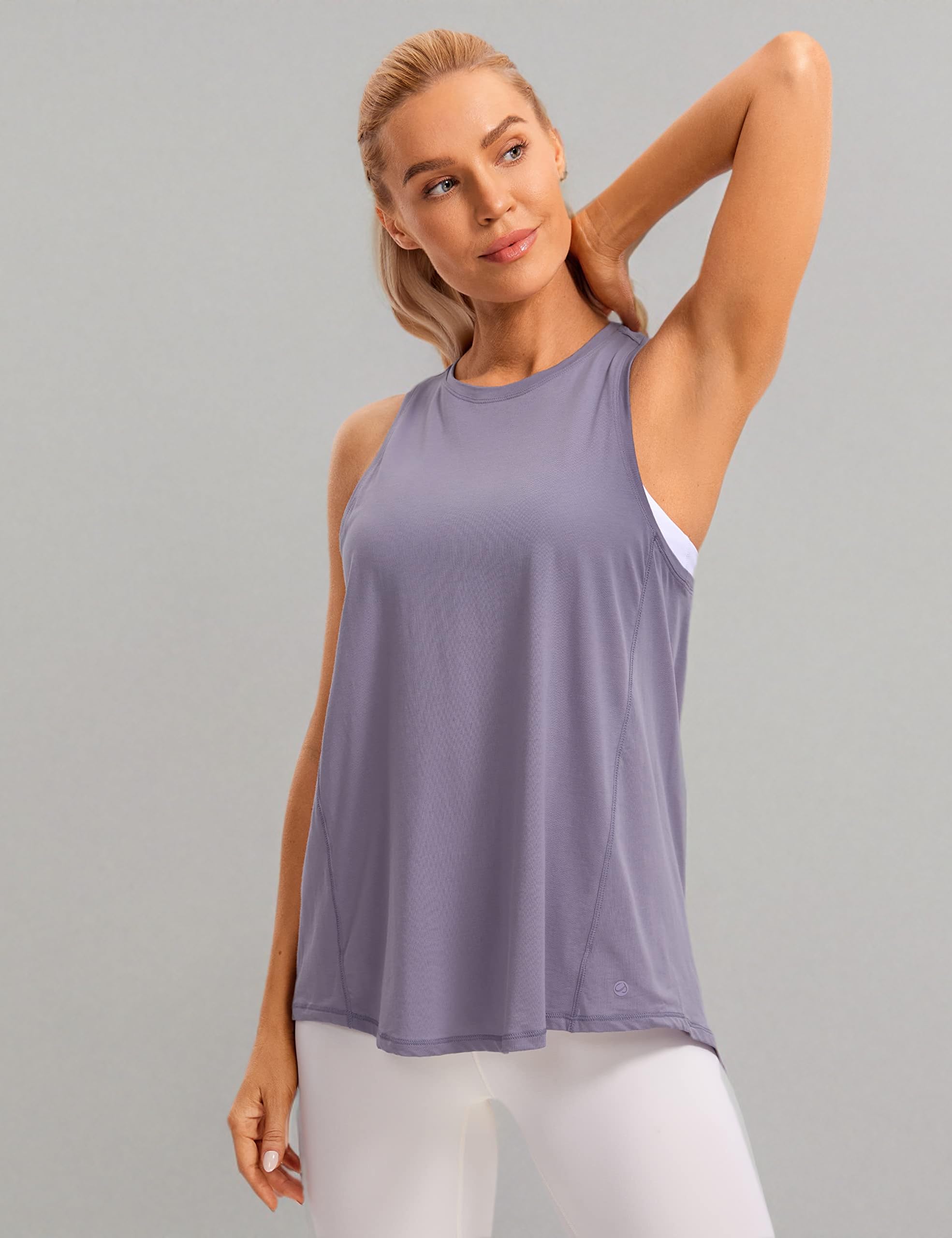 CRZ YOGA Women's Pima Cotton Workout Tank Top - Tie Back High Neck Athletic Shirt for Yoga, Running & Gym - Breathable Loose Fit Activewear