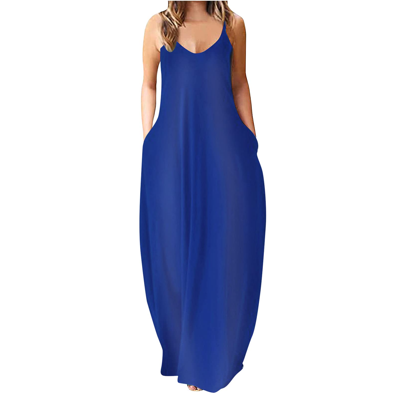 TWGONE Women's Summer Sleeveless Maxi Dress - Loose Casual Cami Long Dress with Pockets | Perfect for Beach Vacations, Date Nights & Summer Outings