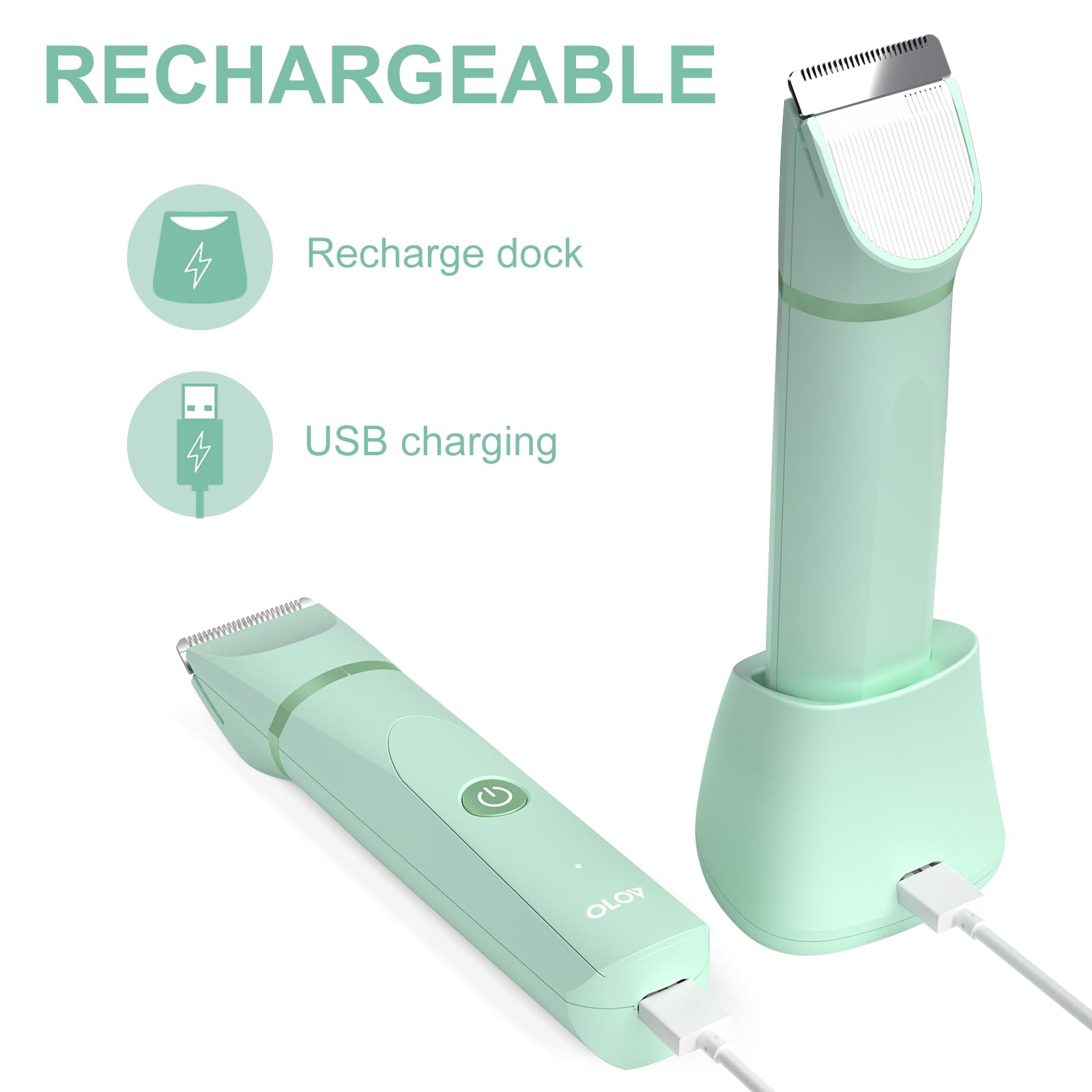 OLOV Electric Body Hair Trimmer for Men & Women - Waterproof Wet/Dry Groin & Bikini Trimmer with Replaceable Ceramic Blades, USB Rechargeable - Perfect for Travel, Gym & Personal Hygiene Care