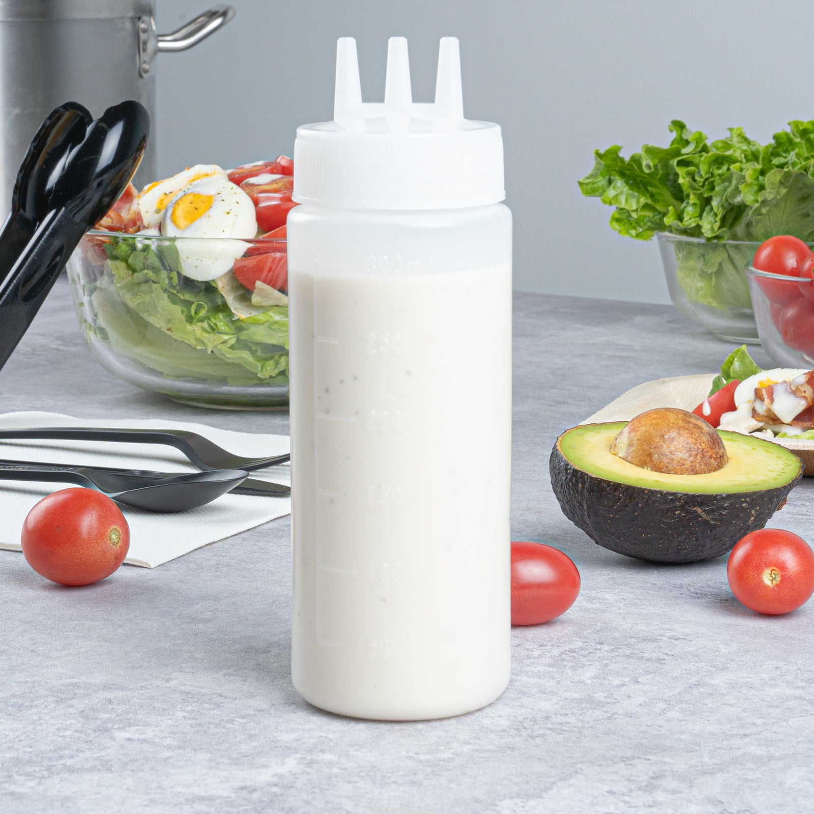 12 oz Clear Plastic Squeeze Bottles with Triple Dispersion Tip - 6 Pack (2.25