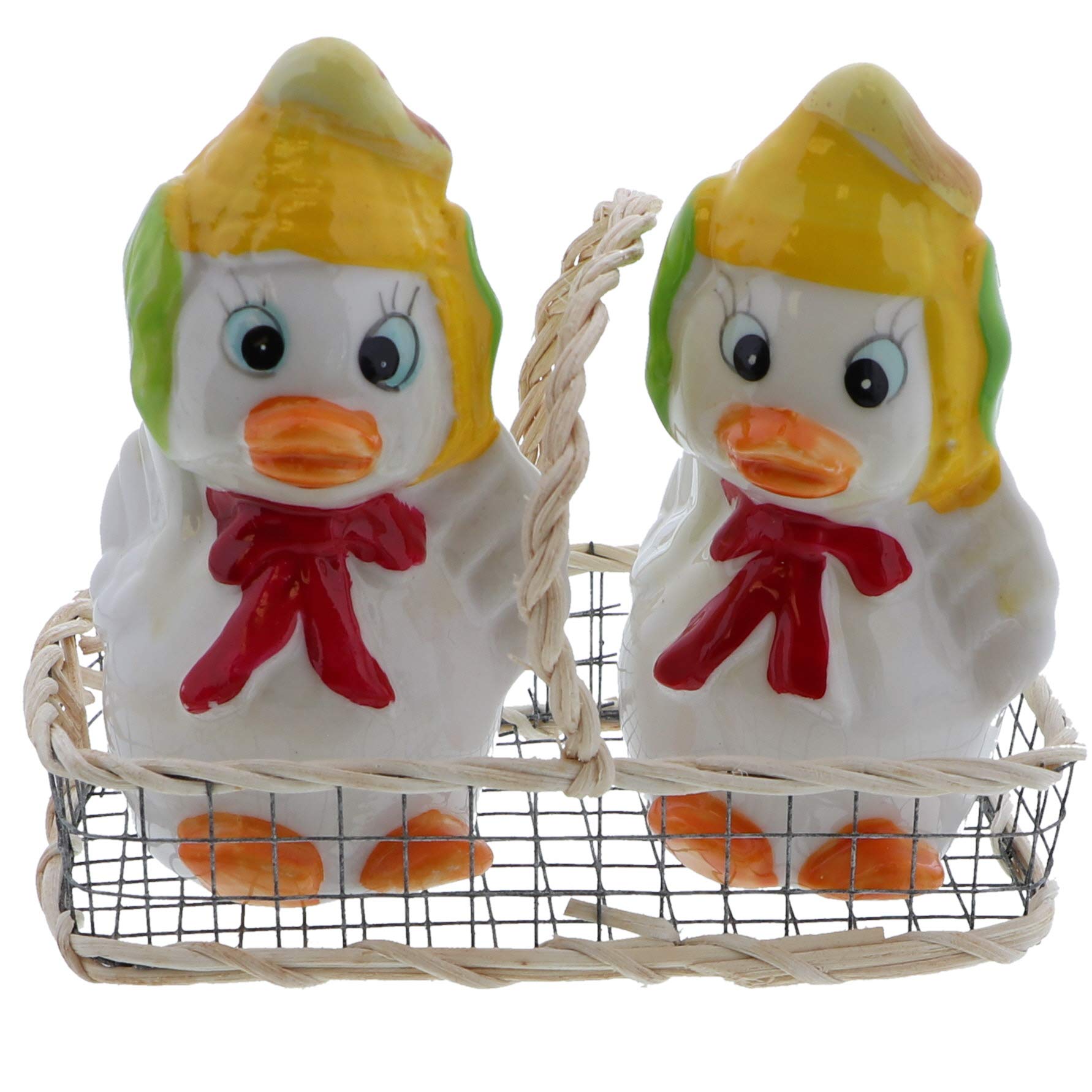 Fun Duck Salt and Pepper Shakers Set with Basket - Cute Corn Hat Design - Perfect for Kitchen Decor, Housewarming Gifts & Farmhouse Themed Dining