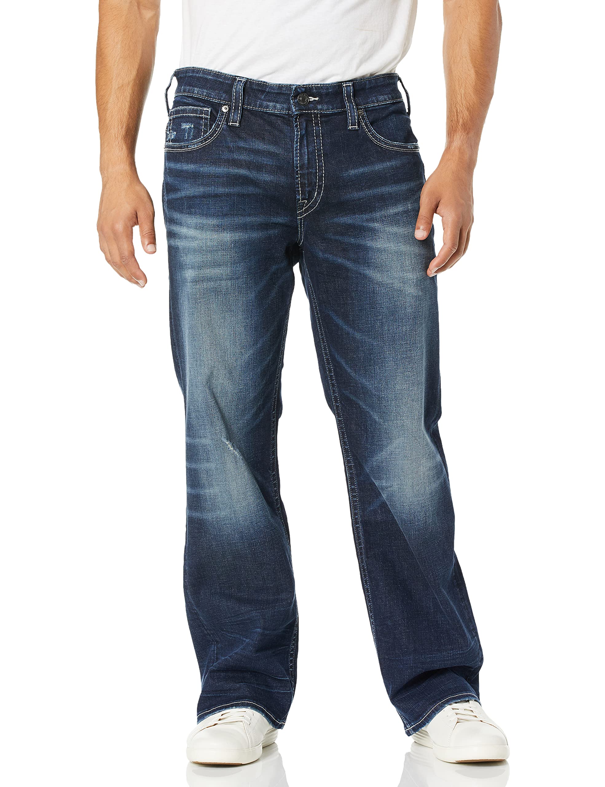 Silver Jeans Co. Men's Gordie Loose Fit Straight Leg Denim Jeans - Comfortable Casual Wear for Everyday & Work | Durable Cotton Stretch Pants for Men