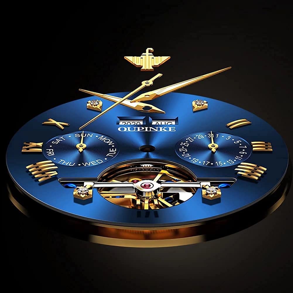 OUPINKE Men's Automatic Diamond Skeleton Mechanical Self-Winding Luxury Dress Watch - Sapphire Crystal & Tungsten Case - Perfect for Business, Formal Events & Gift Giving