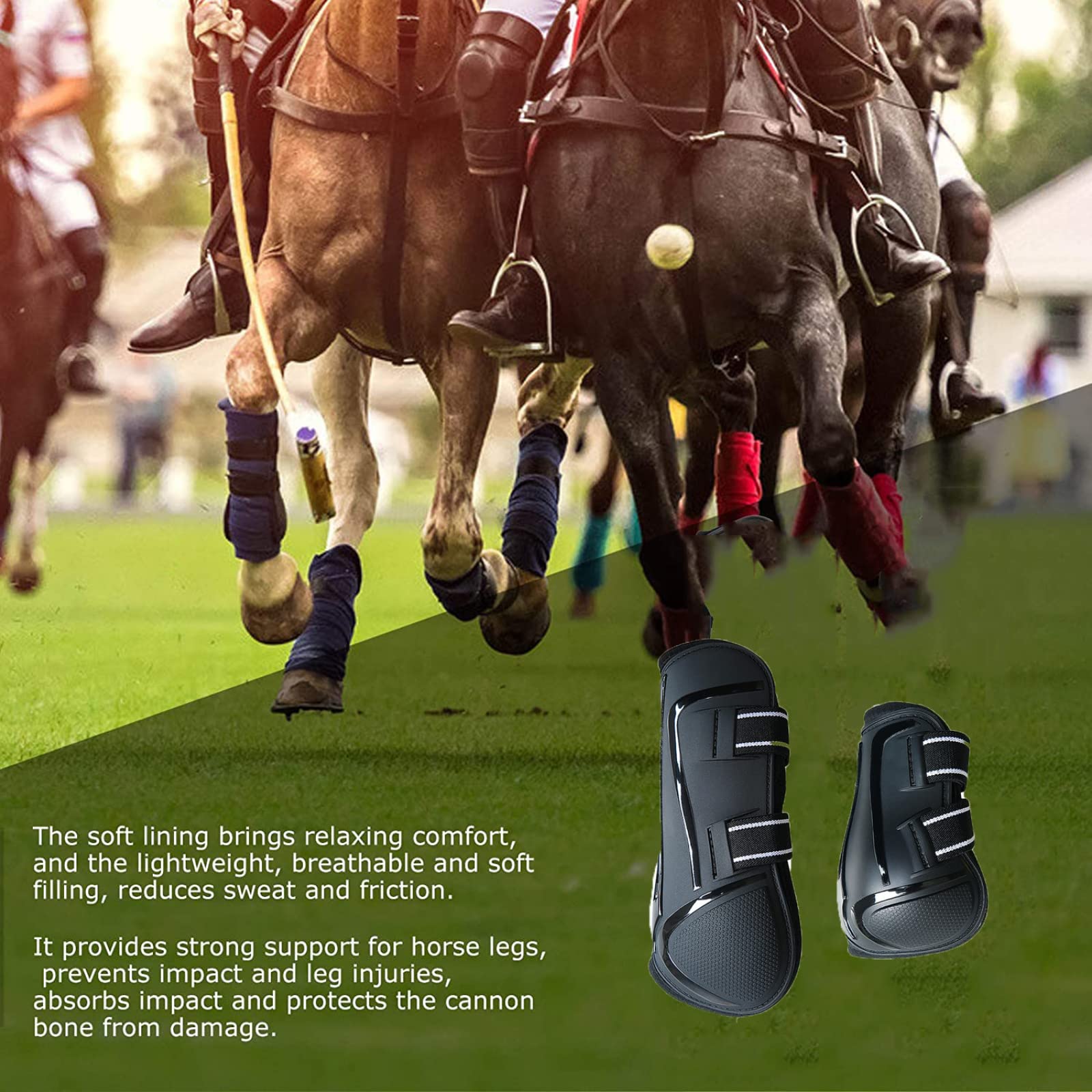 Premium Horse Tendon Boots - 4 Pack Adjustable Support Boots for Front & Back Legs | Protective Horse Paw Boots (Black) - Ideal for Riding, Training & Injury Prevention