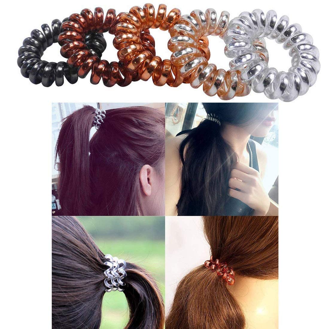 Raaya Spiral Hair Ties - 12 Pack Coil Hair Bands for Women & Girls, Soft Ponytail Holders (Brown/Golden) - Perfect for Workouts, Office & Everyday Styling