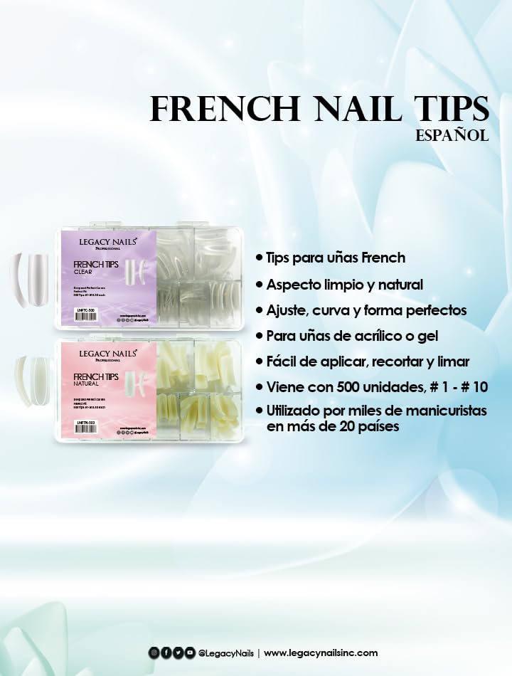 Legacy Nails Professional Nail Tips for Acrylic, Gel & Builder Gel - French & Clear Artificial Nails for Salon & DIY Manicures | Perfect for Nail Extensions, Overlays & Special Occasions
