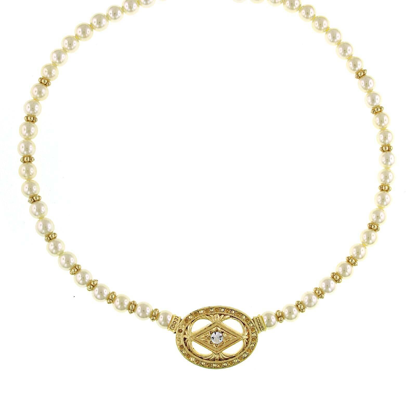 1928 Jewelry 7mm Faux Pearl & Crystal Pendant Necklace - 16