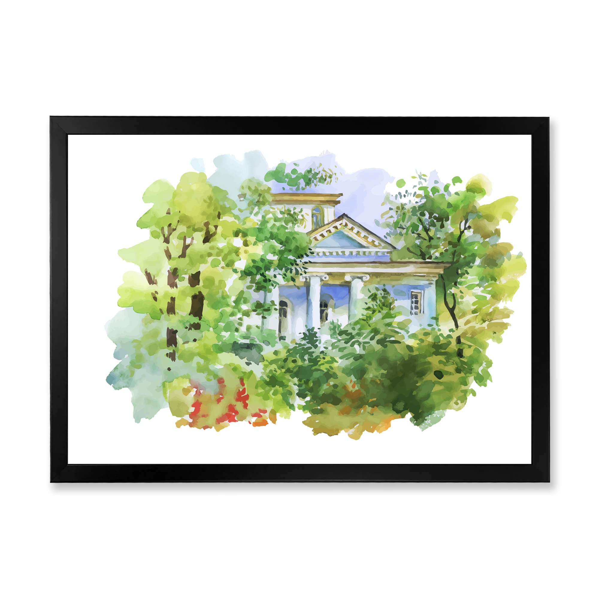DesignQ White House In The Woods Traditional Framed Wall Art - Rustic Home Decor for Living Room, Bedroom & Office - Perfect Gift for Housewarming & Holidays