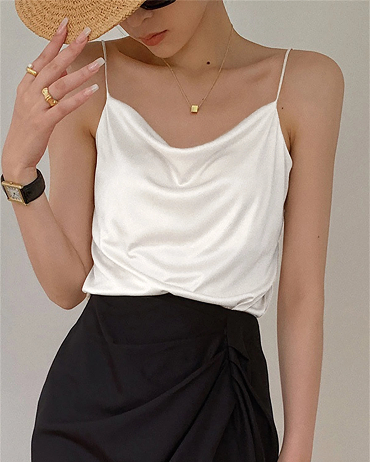 Elegant Cowl Neck Silk Camisole for Women - Soft Satin Slip Dress for Lounge, Evening Wear & Layering