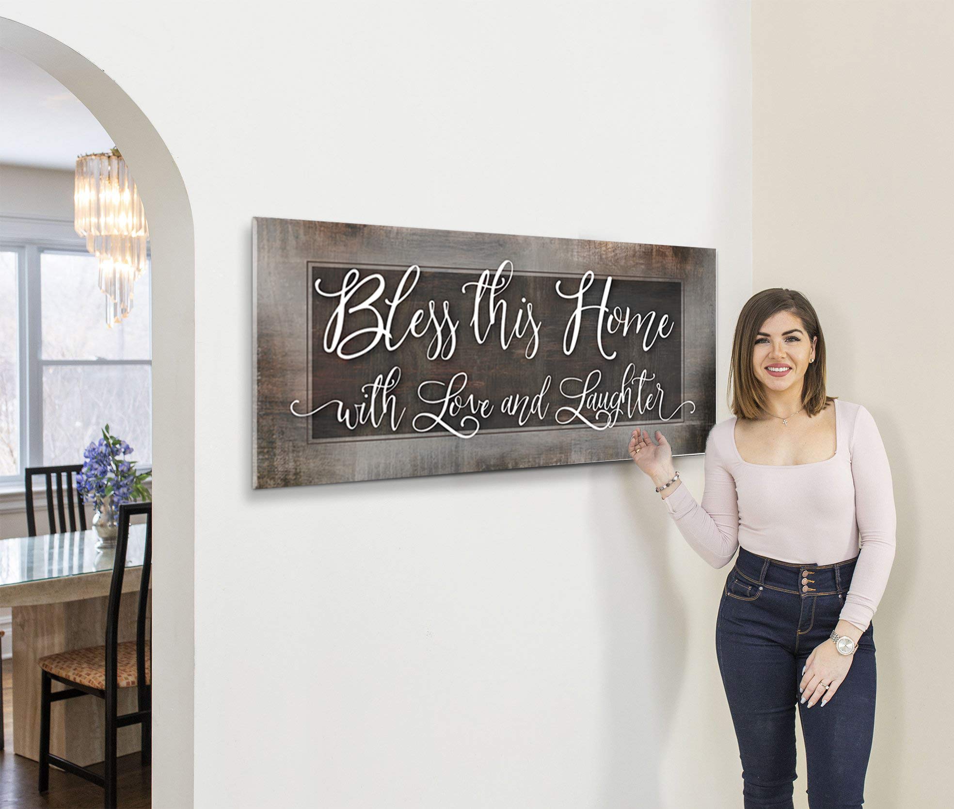 Bless This Home With Love - Religious Wall Decor for Housewarming Gifts, Rustic Home Decoration for Living Room, Blessed Sign (Brown, 60x27 inches) - Perfect for Farmhouse, Christian Homes & Cozy Spaces